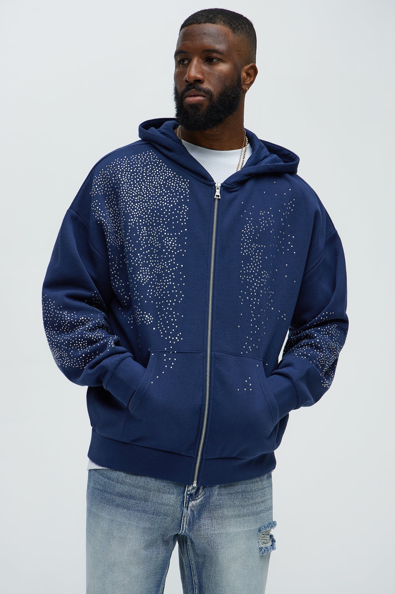 Tyson Capen Rhinestones Oversized Zip Hoodie