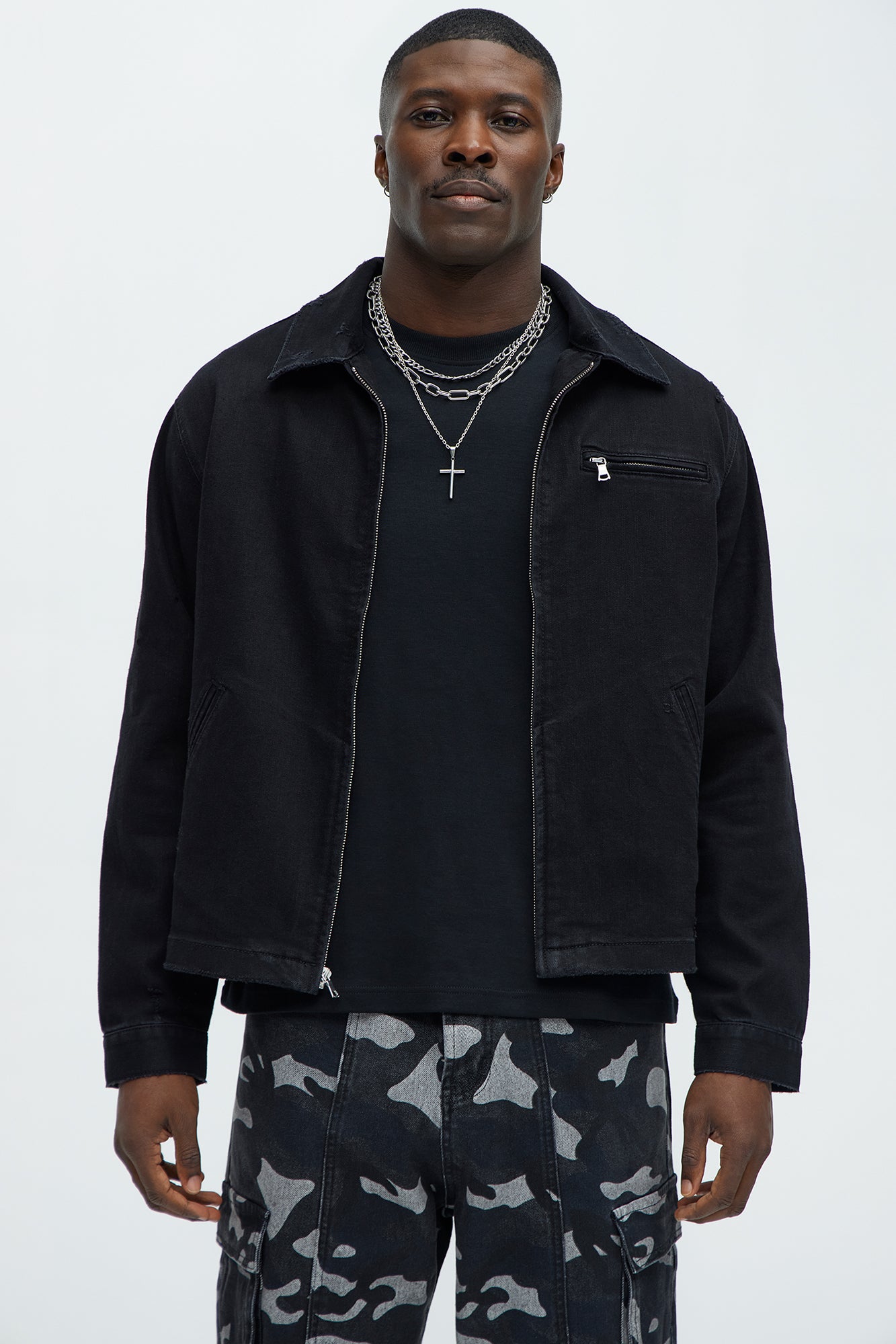 Distressed Zip Denim Jacket