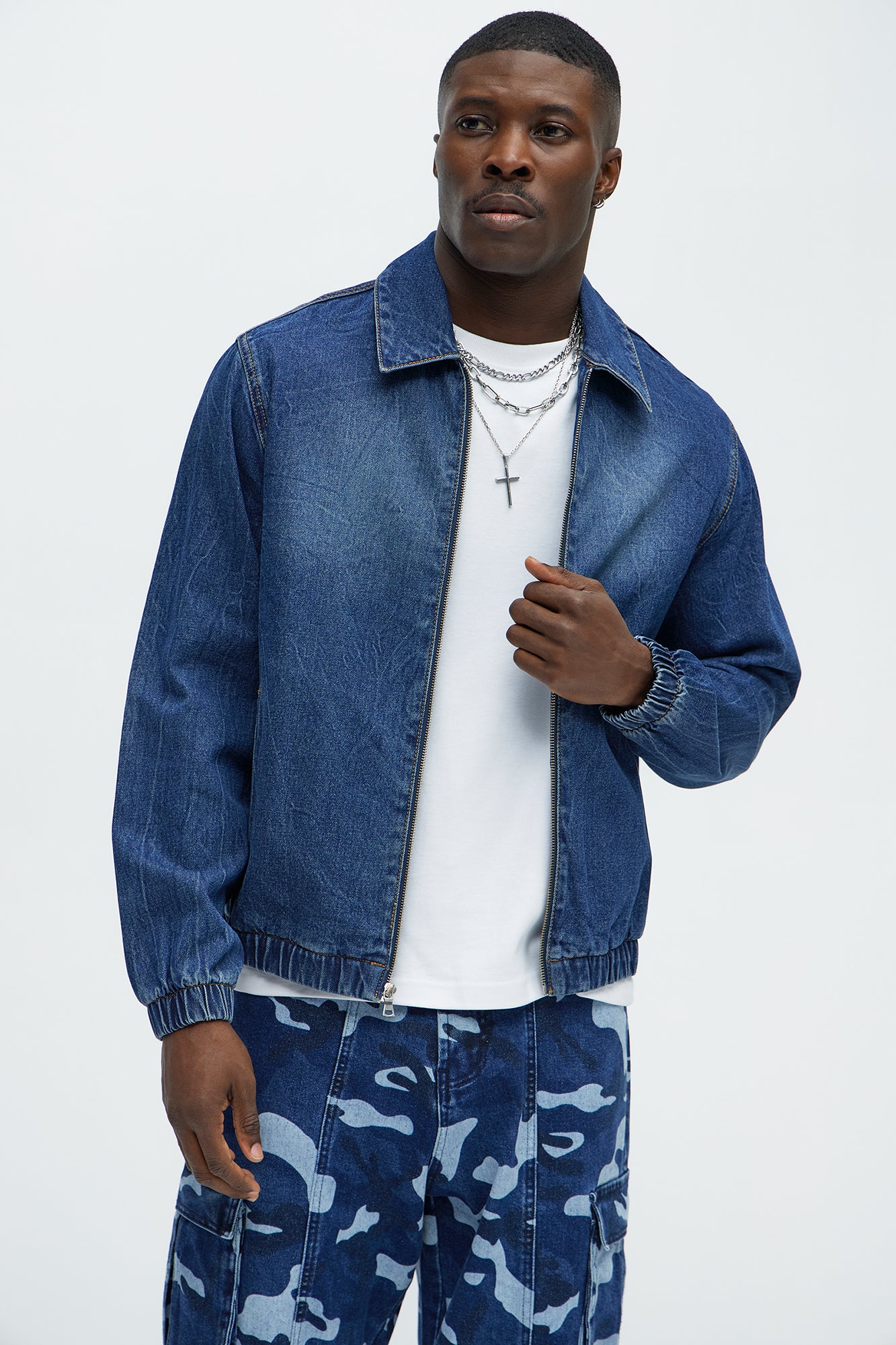 Elastic Waist Vintage Style Denim Jacket