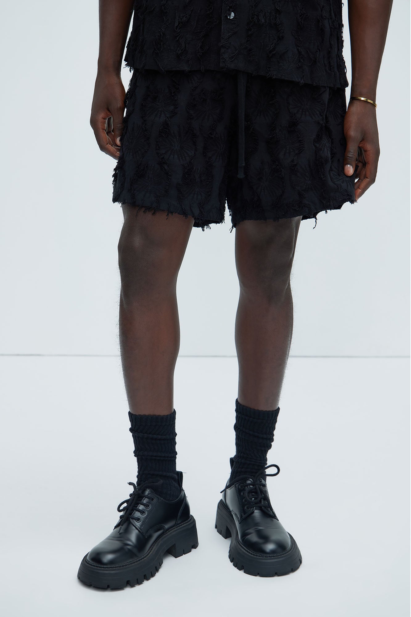Frayed Jacquard Linen Shorts