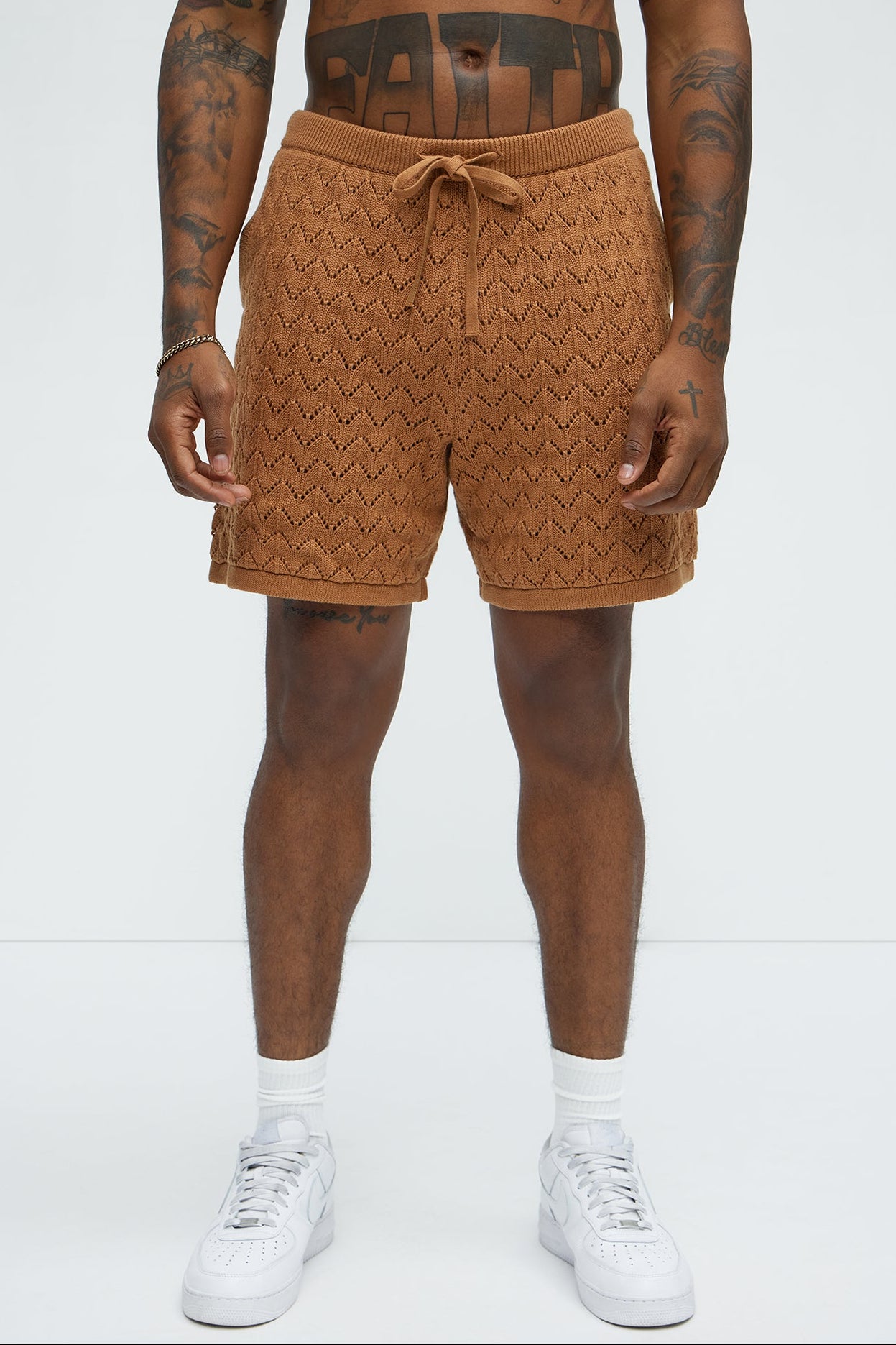 Waterfall Texture Open Knit Shorts