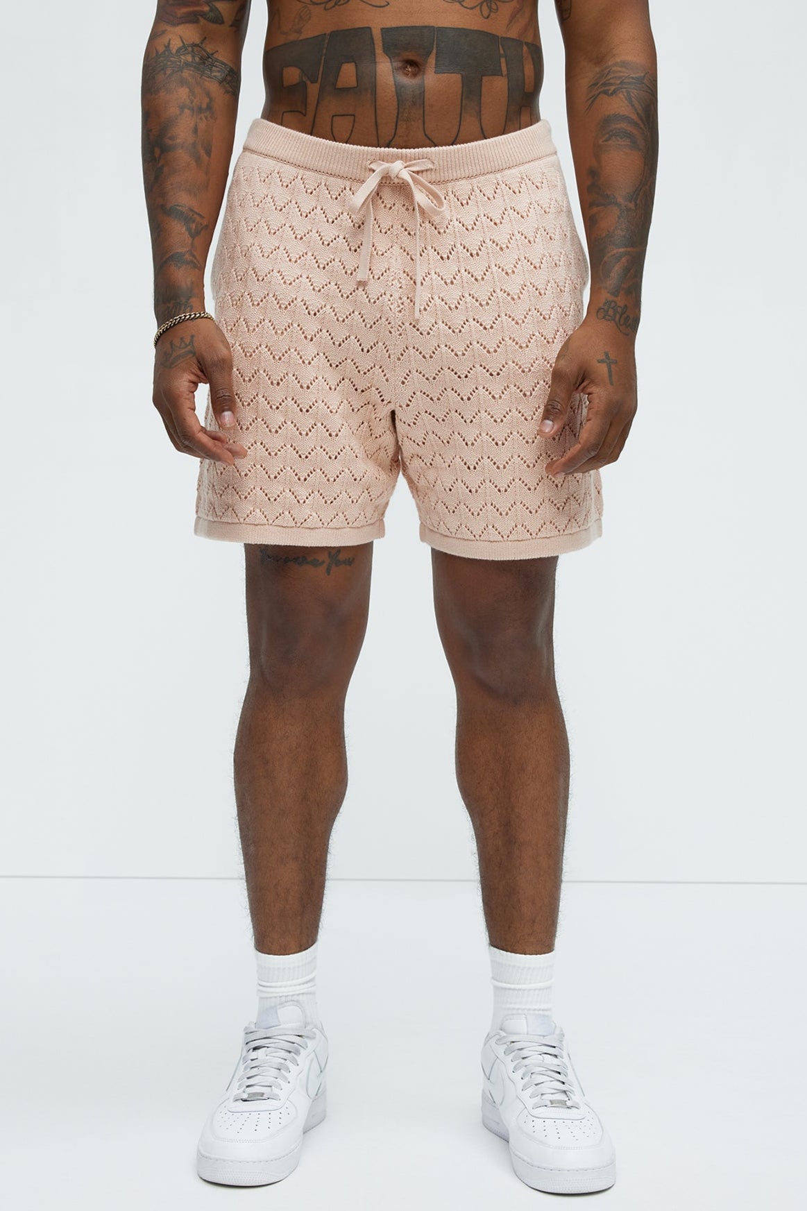 Waterfall Texture Open Knit Shorts
