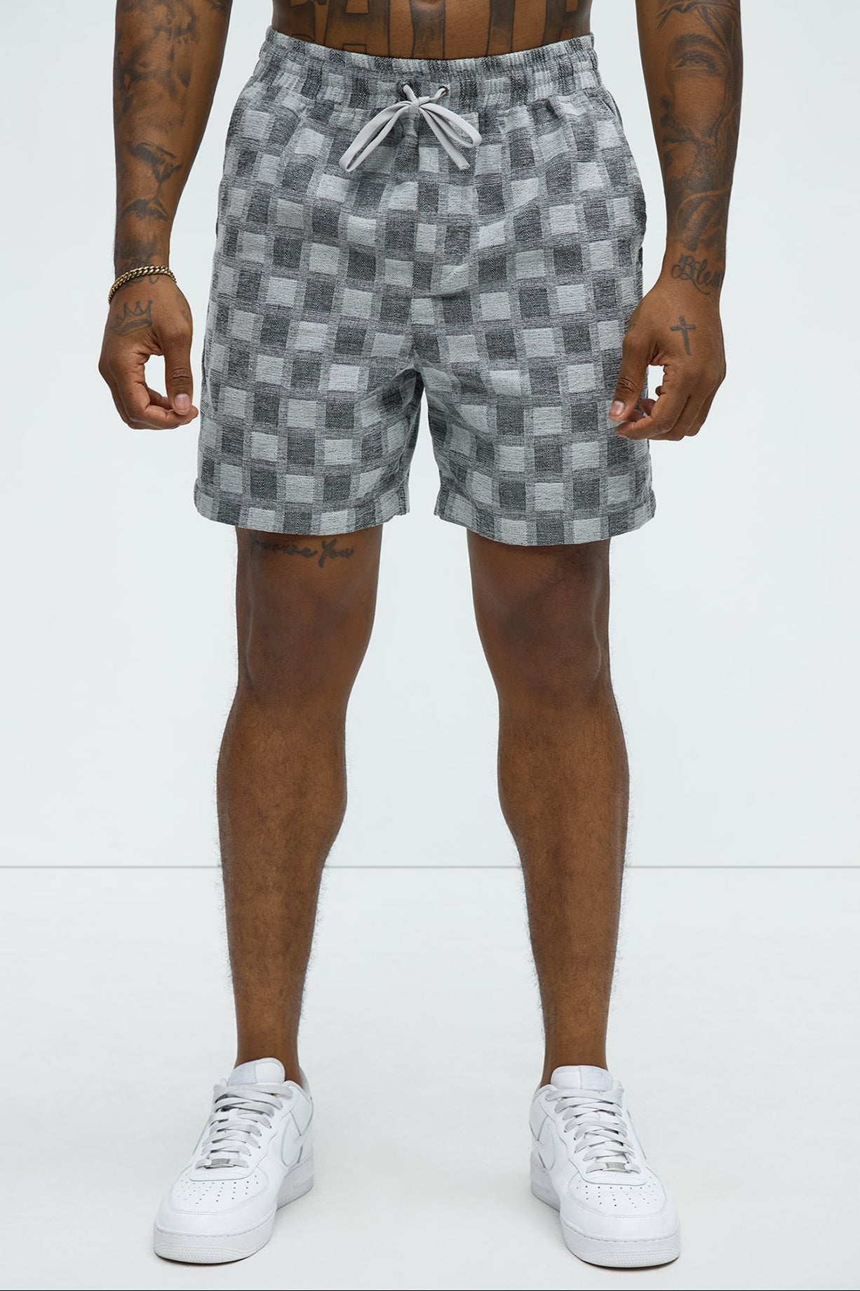 Checkered Jacquard Relaxed Shorts