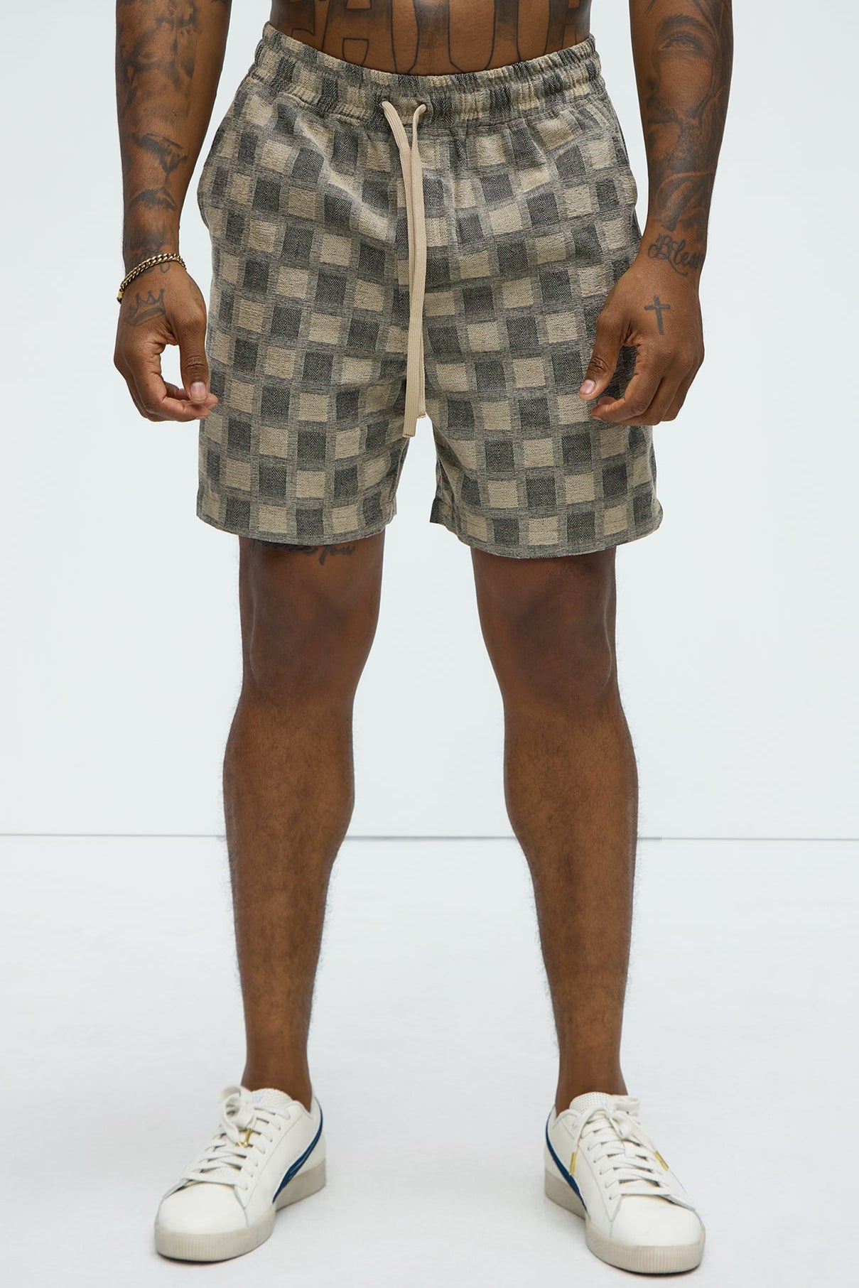 Checkered Jacquard Relaxed Shorts