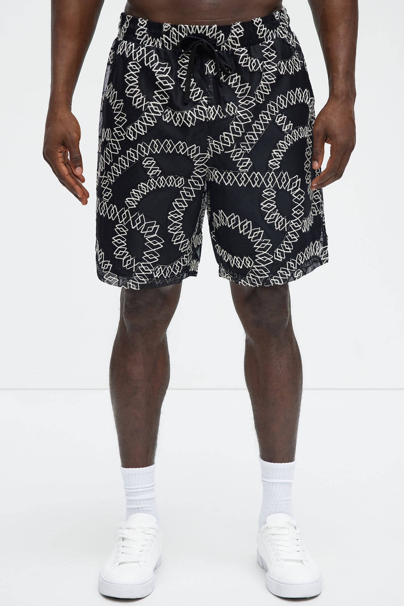 Embroidered Netting Relaxed Shorts