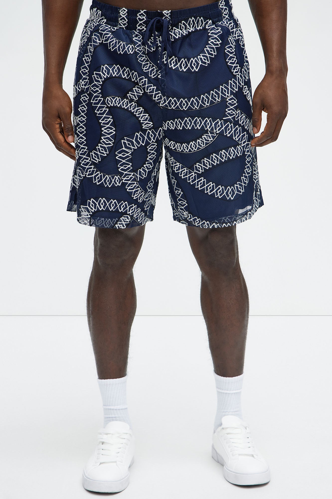 Embroidered Netting Relaxed Shorts