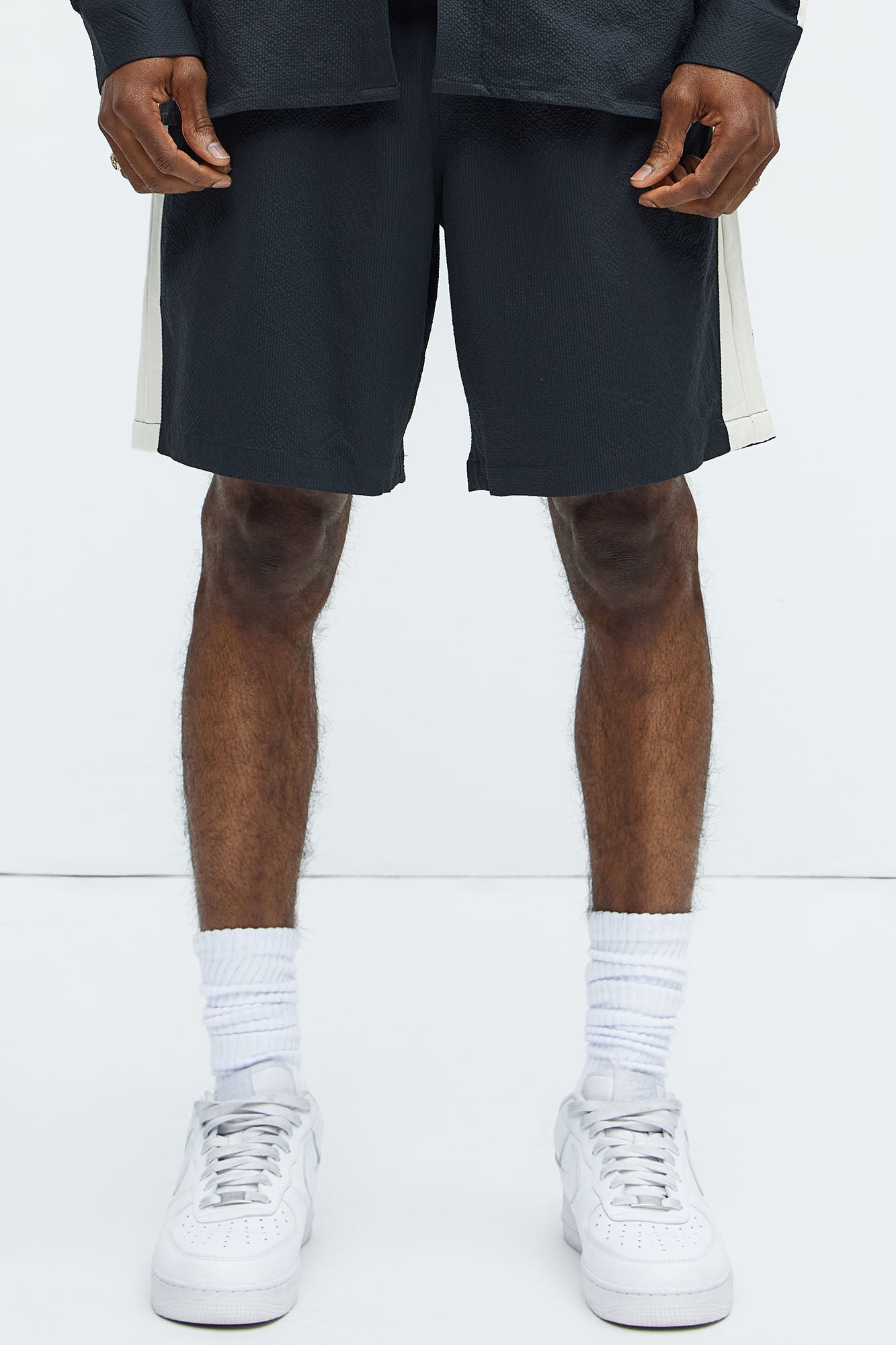 Crinkle Texture Taped Relaxed Shorts
