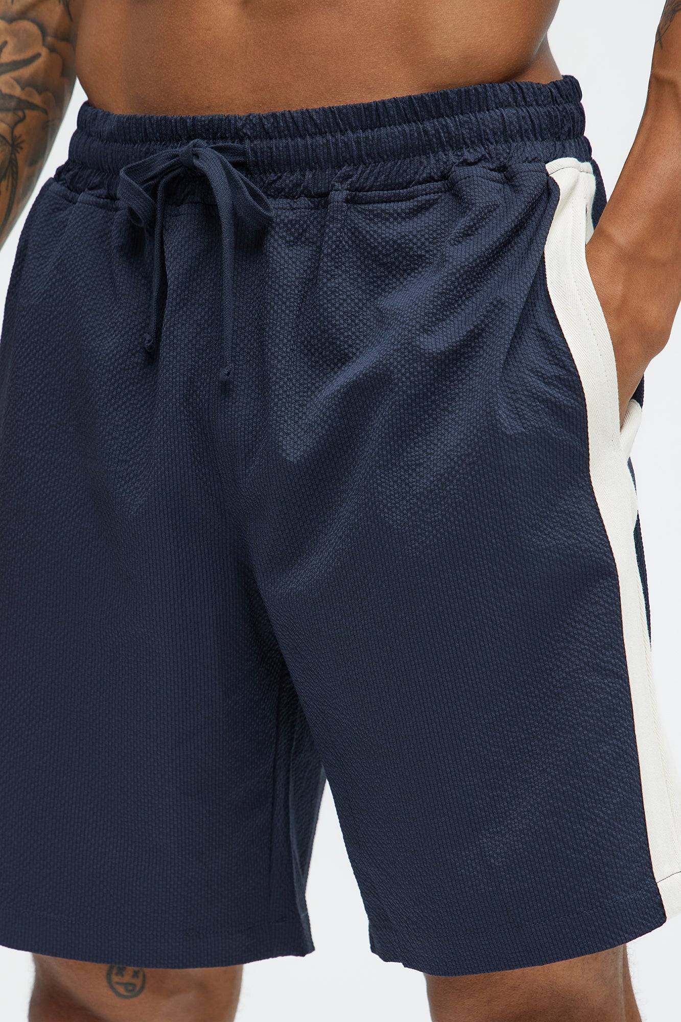 Crinkle Texture Taped Relaxed Shorts