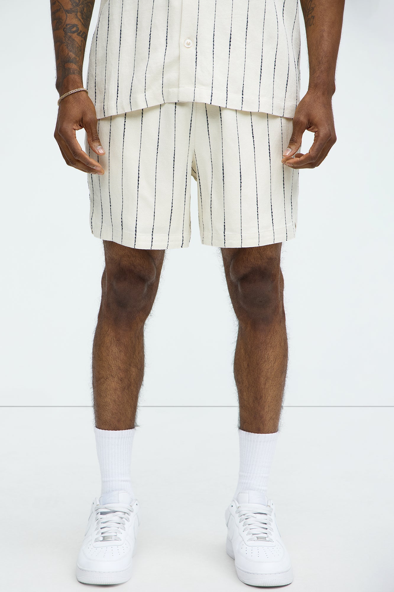 Slub Striped Linen Warm Up Shorts