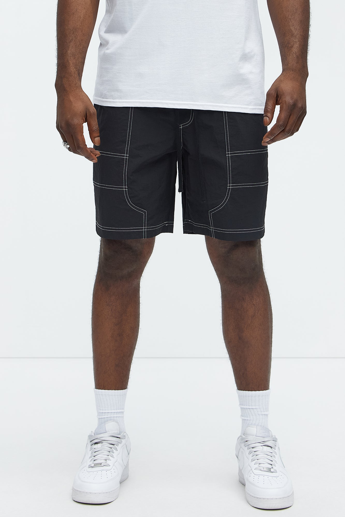 Nylon Contrast Stitch Relaxed Shorts