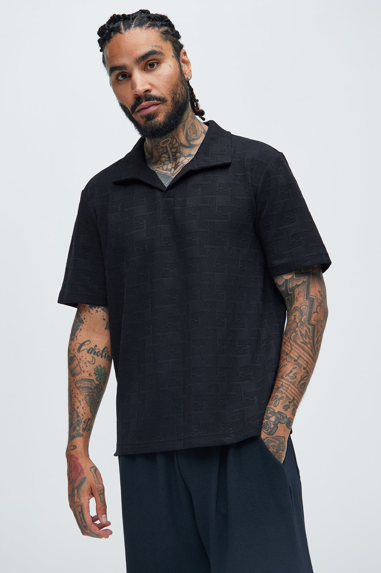 Ethel Textured Knit Johnny Collar Shirt