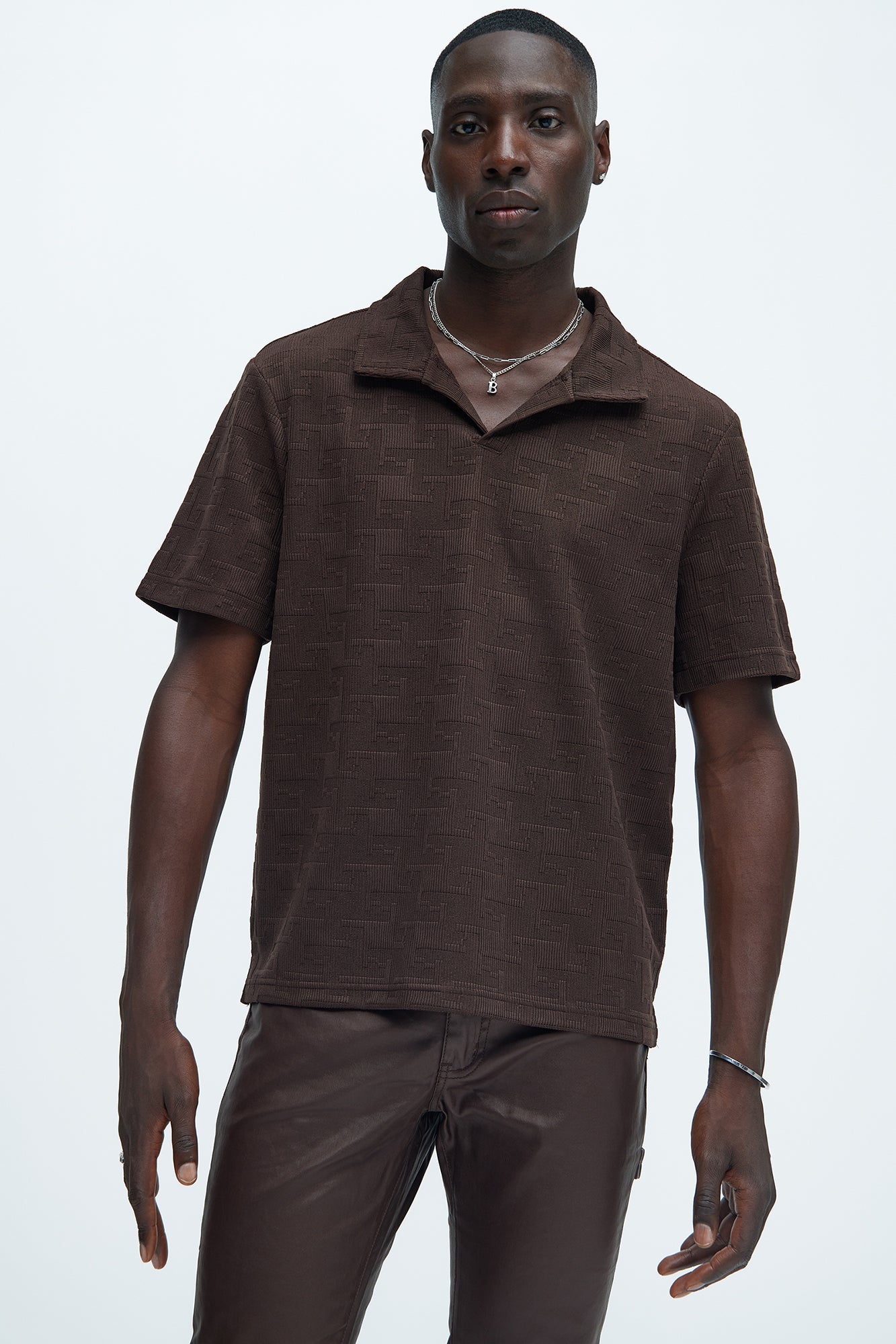 Ethel Textured Knit Johnny Collar Shirt