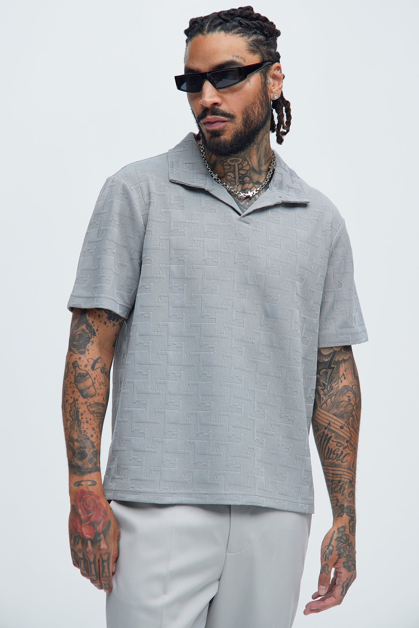 Ethel Textured Knit Johnny Collar Shirt