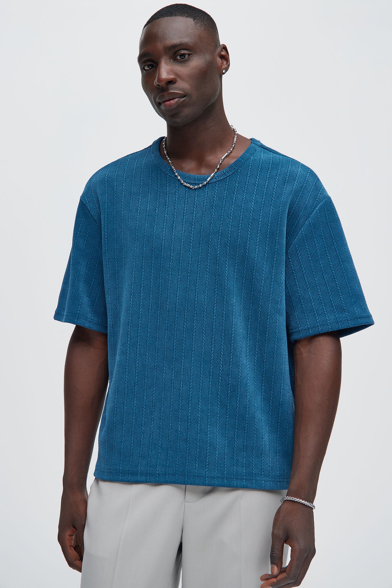 Cefalo Sweater Textured Relaxed Short Sleeve Tee