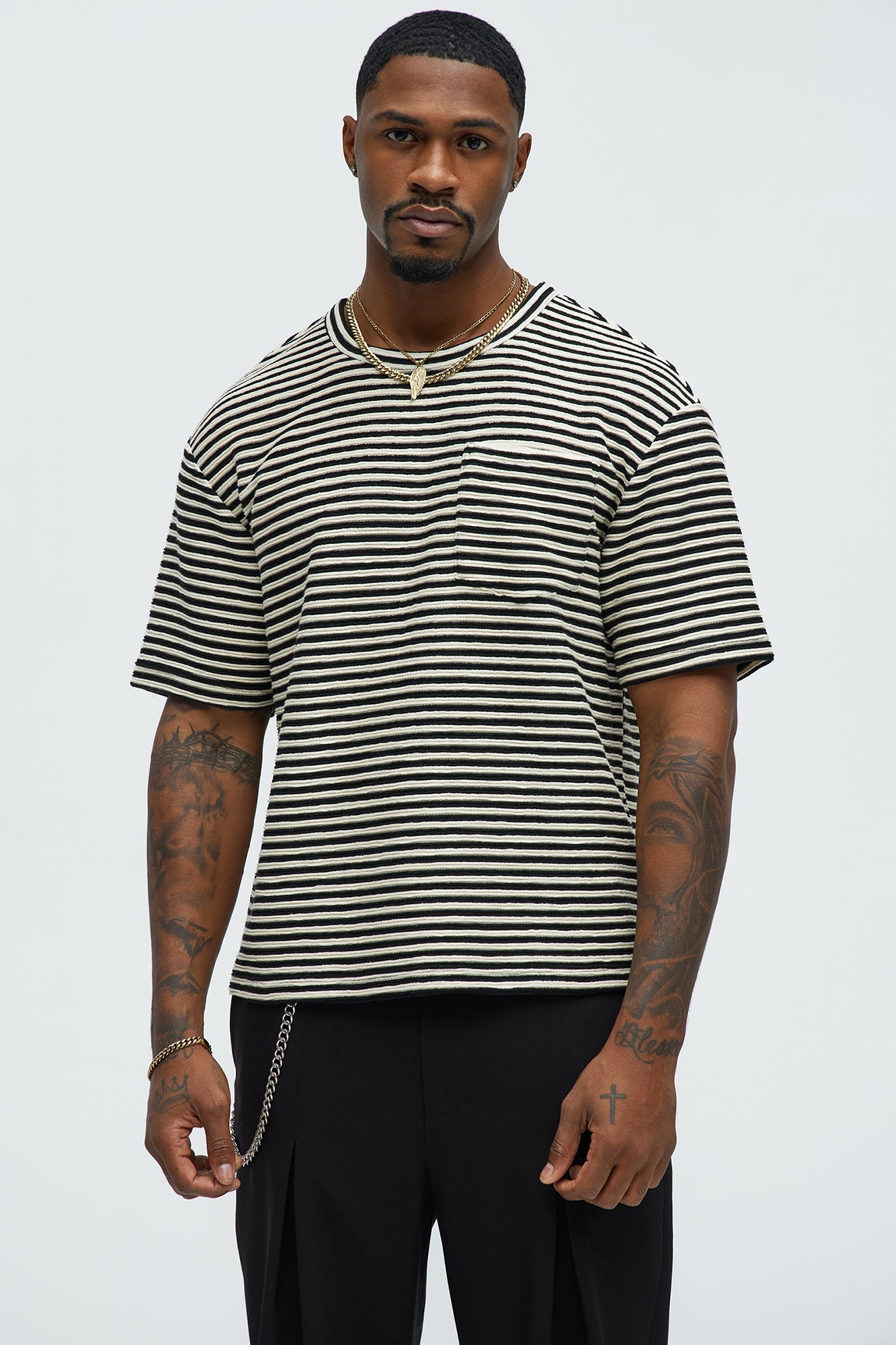 Rib Textured Stripe Relaxed Tee