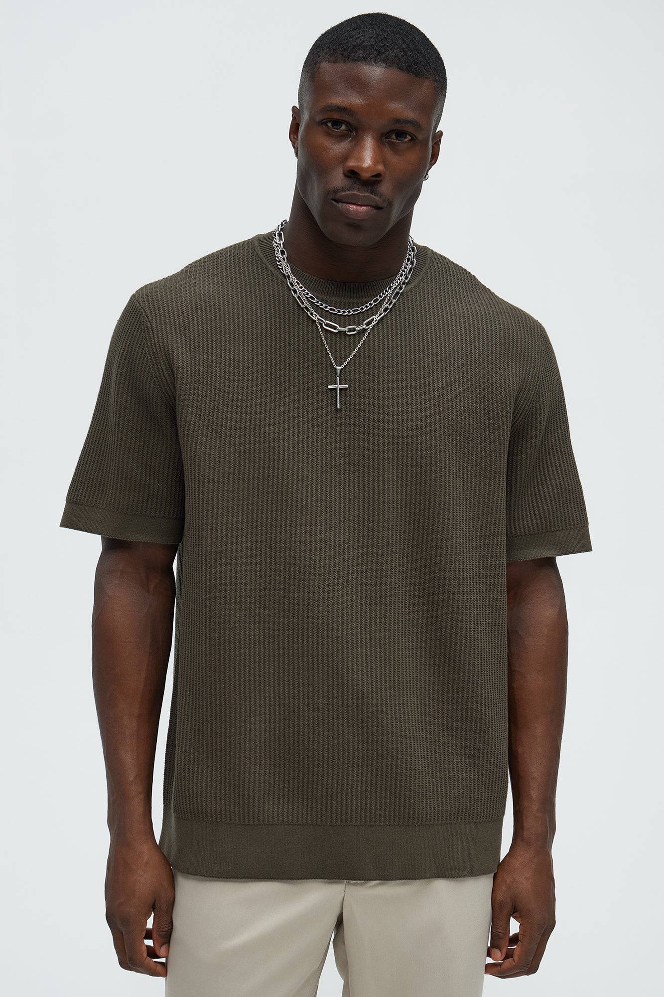 Rib Textured Knit Relaxed Tee