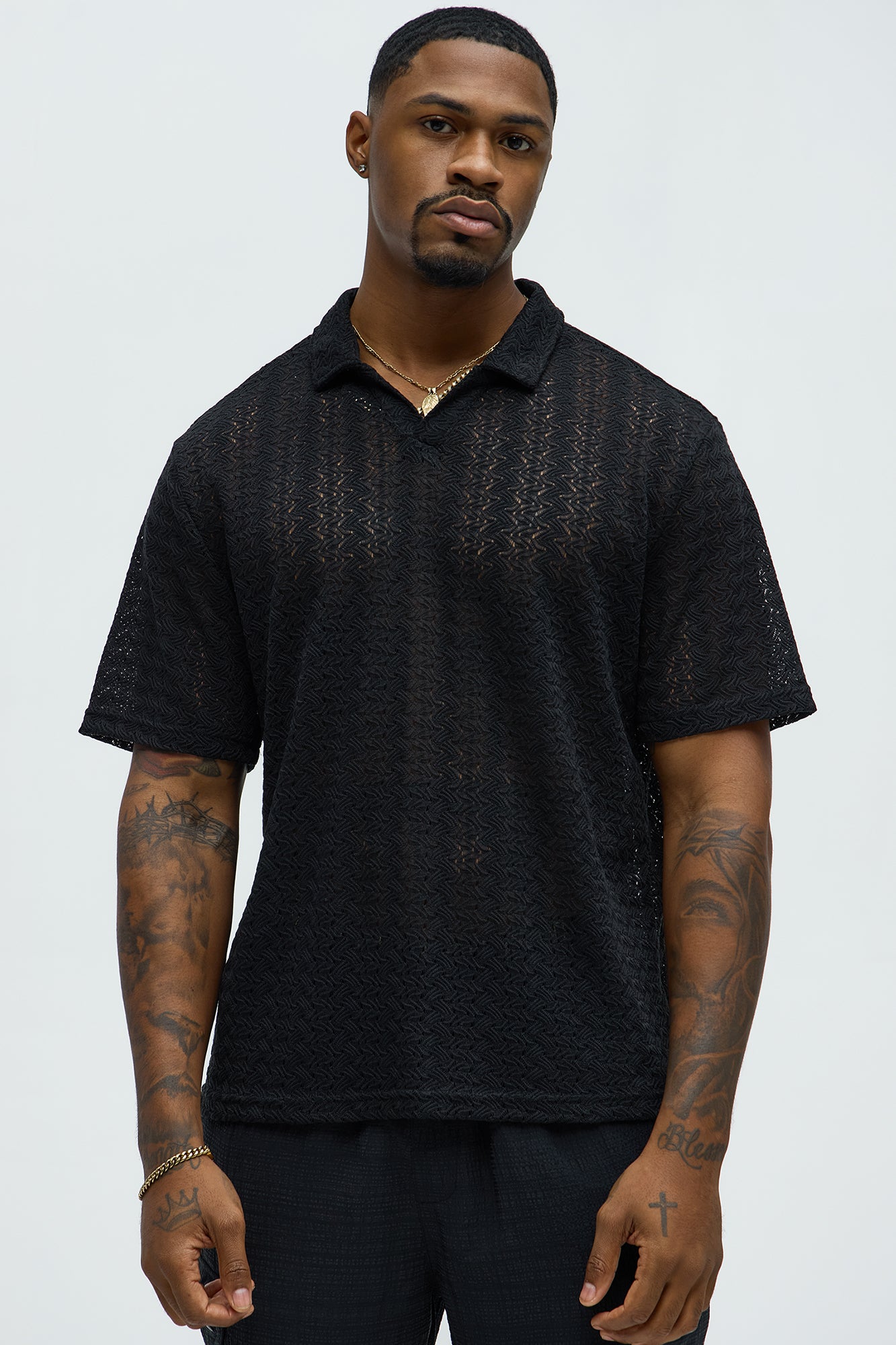 Gerard Crochet Knit Johnny Collar Shirt