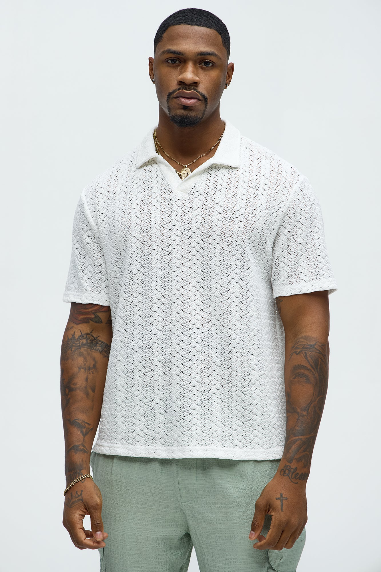 Gerard Crochet Knit Johnny Collar Shirt