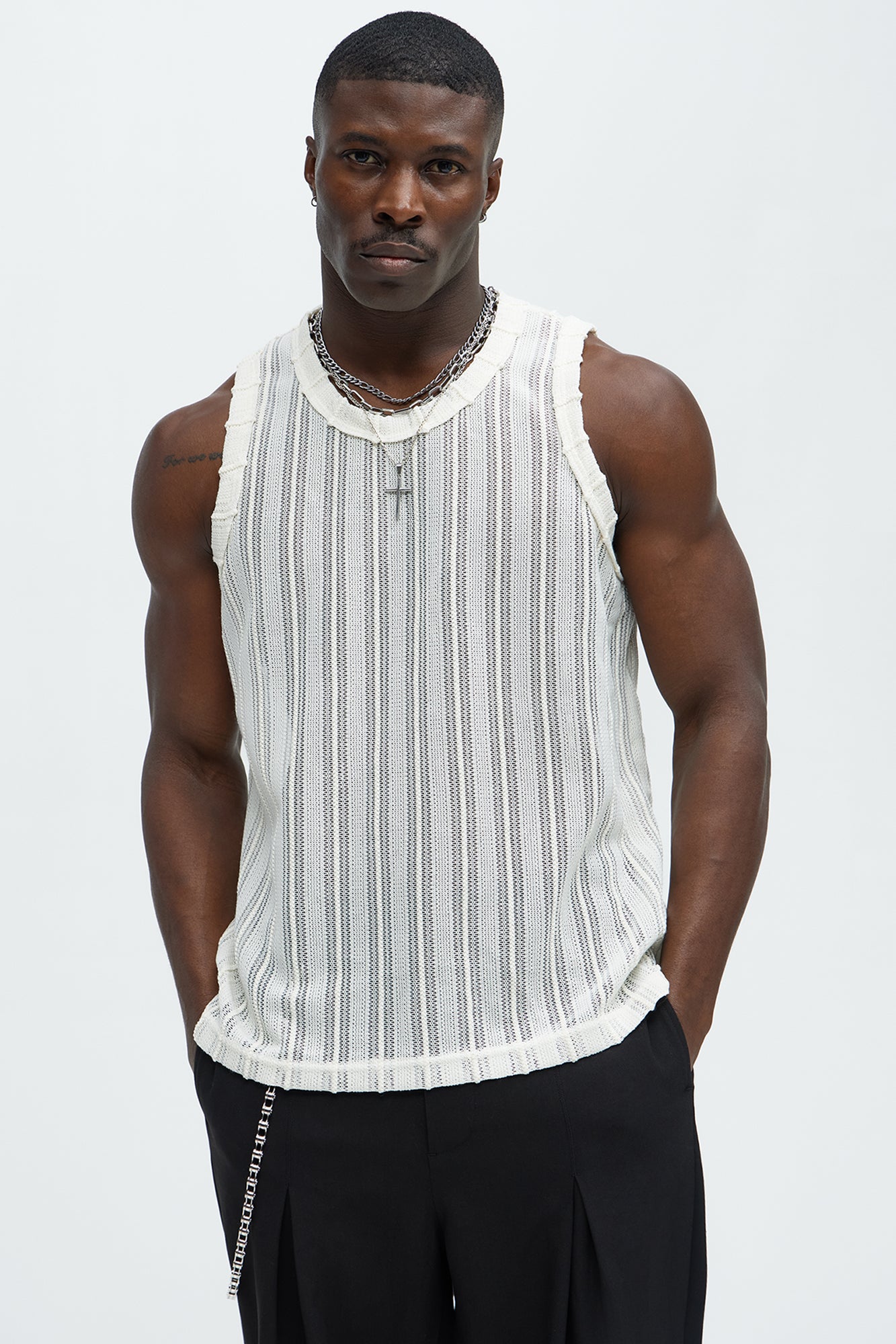 Striped Open Knit Tank