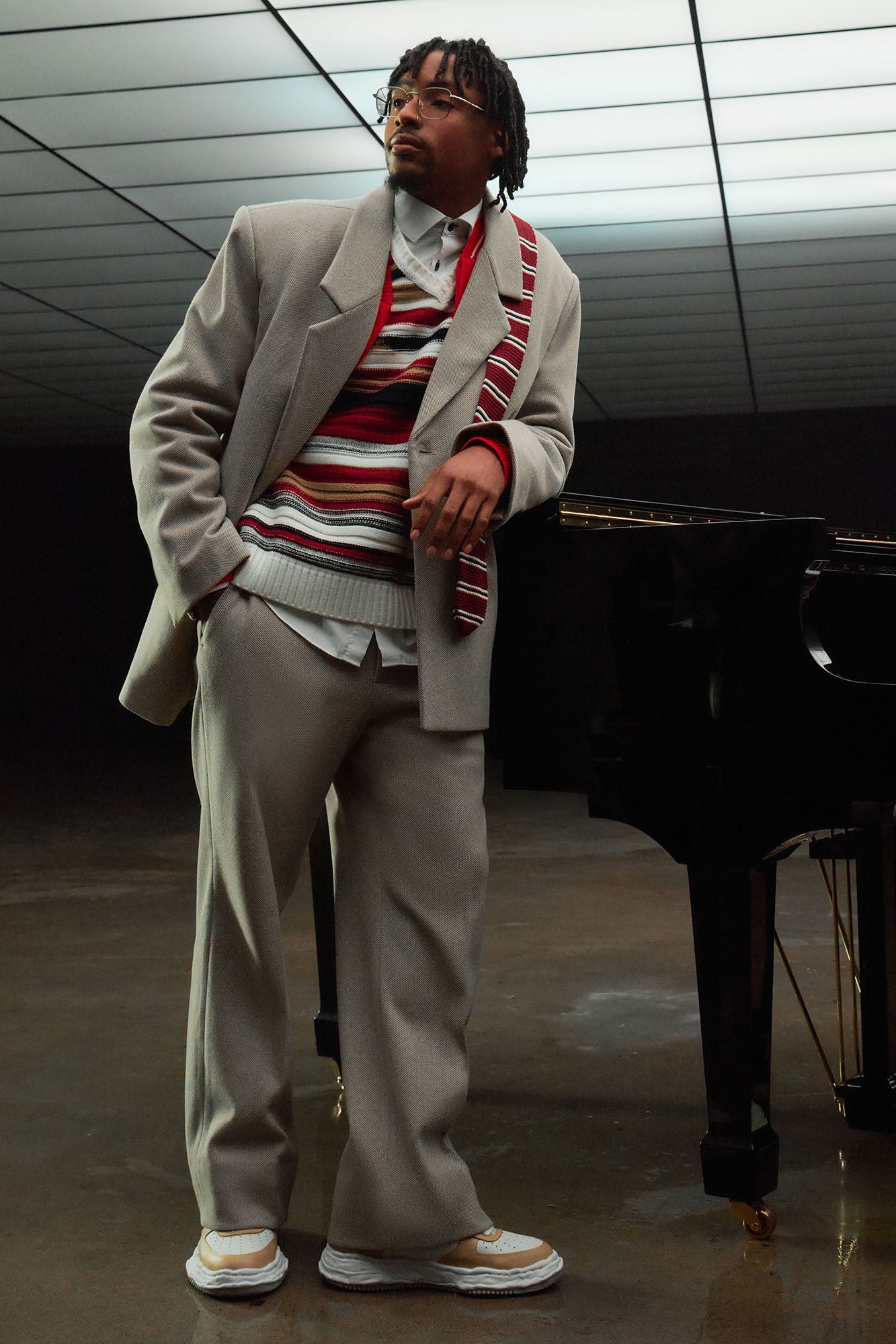 Hallron Herringbone Relaxed Straight Trousers
