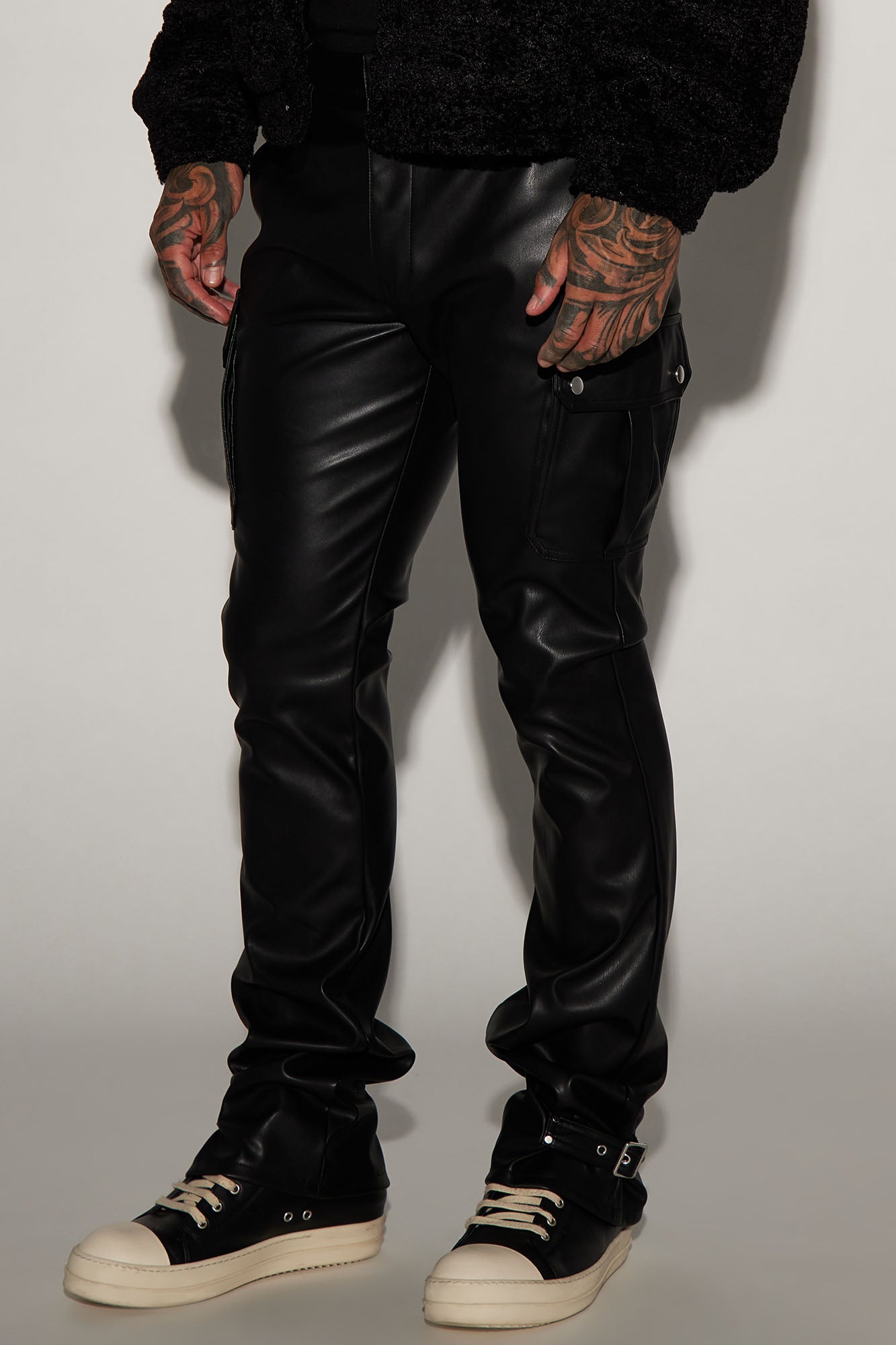 Brenner Faux Leather Stacked Slim Flare Pants