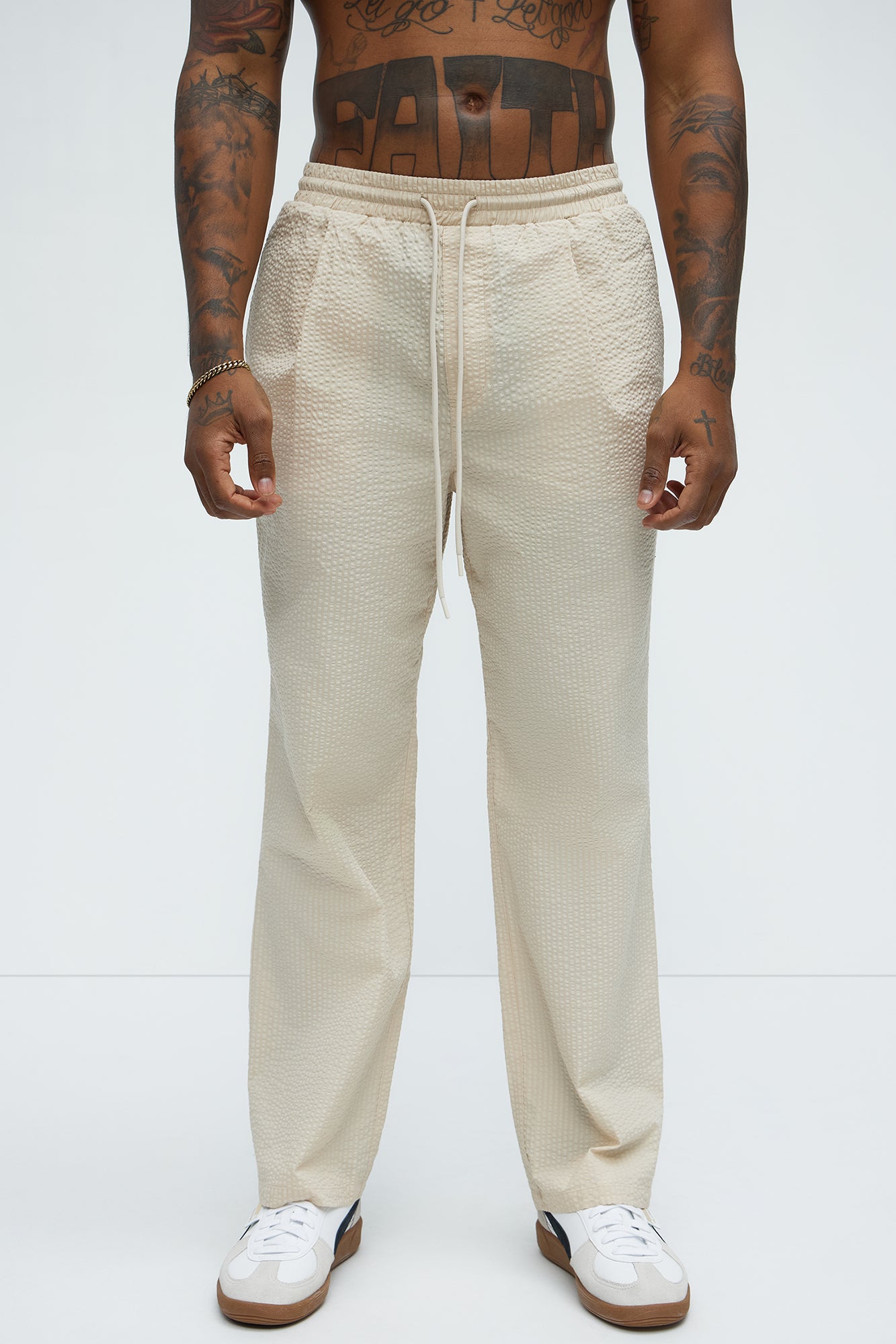Seersucker Straight Pants