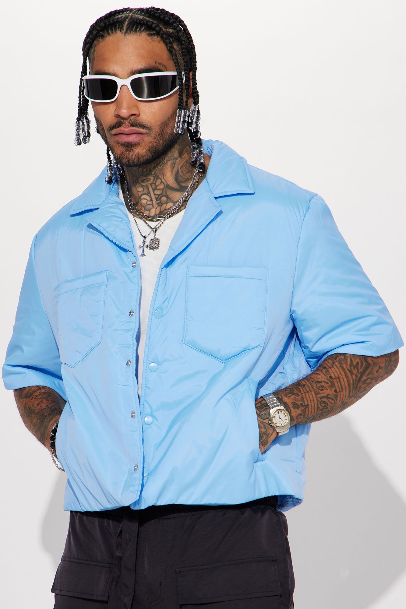 Aston Nylon Puffer Cropped Short Sleeve Shirt
