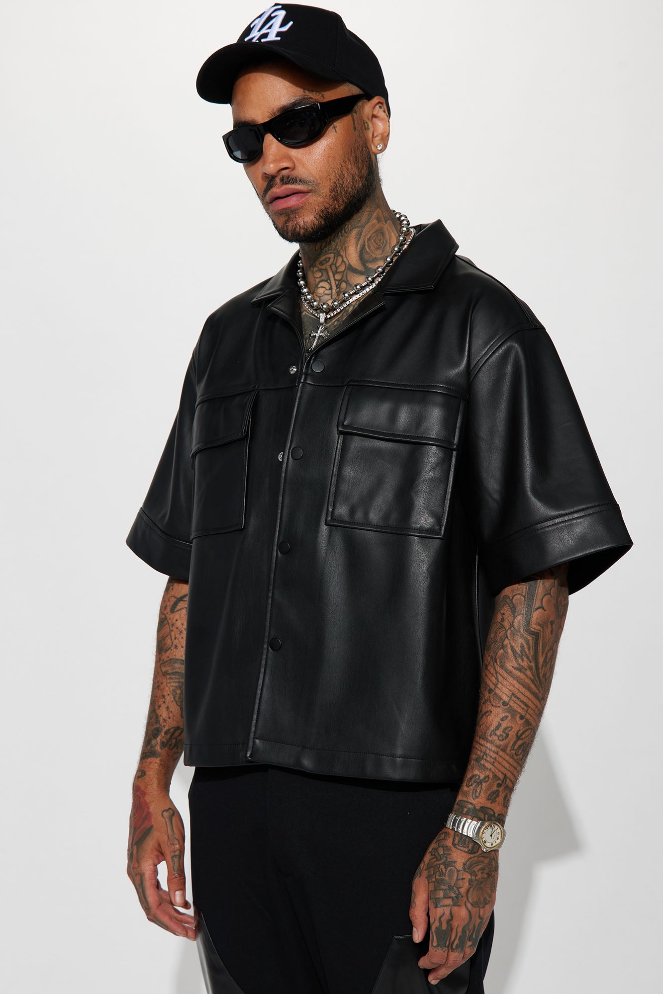 High Stepper Faux Leather Button Up Shirt