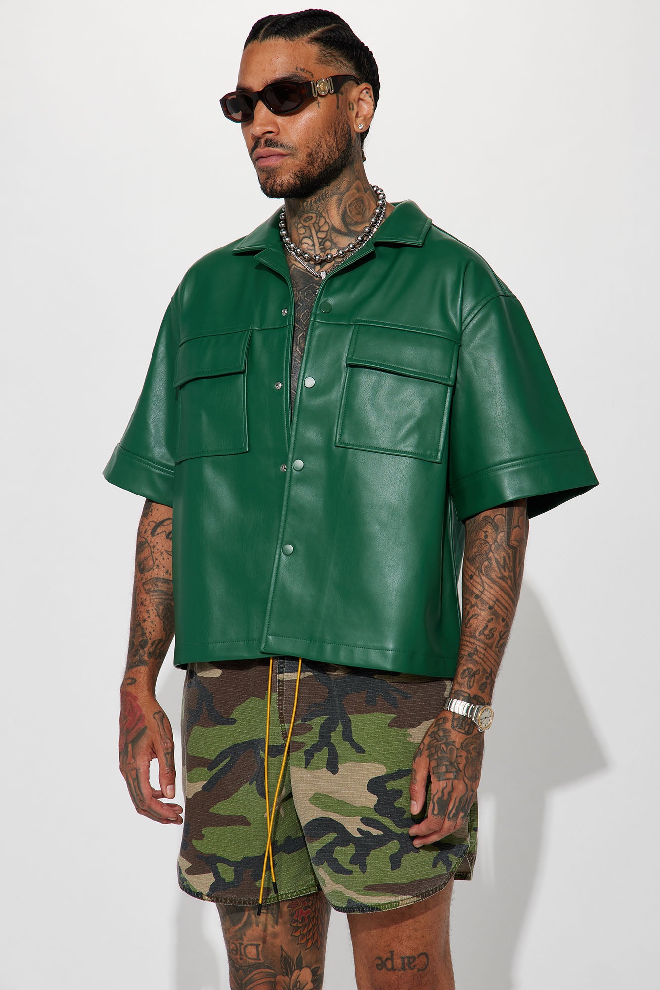 High Stepper Faux Leather Button Up Shirt