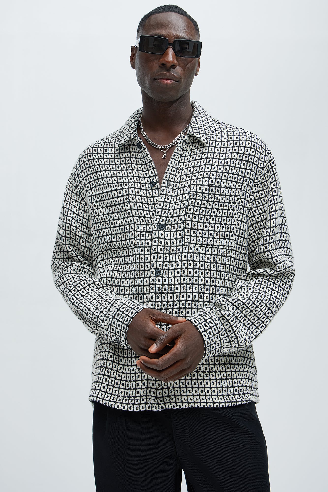 Oversized Island Textured Button Up Shirt