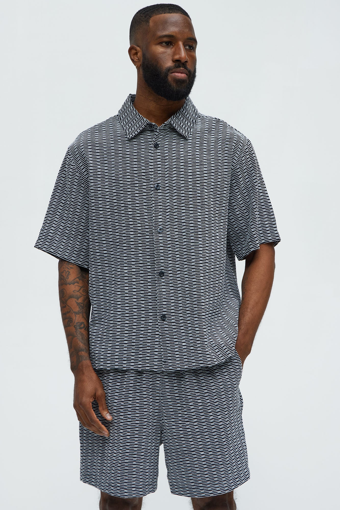 Textured Chenille Pattern Button Up Shirt