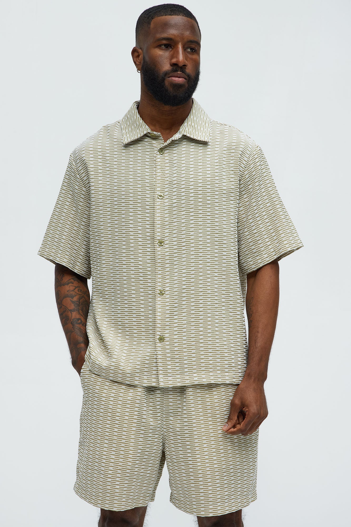 Textured Chenille Pattern Button Up Shirt
