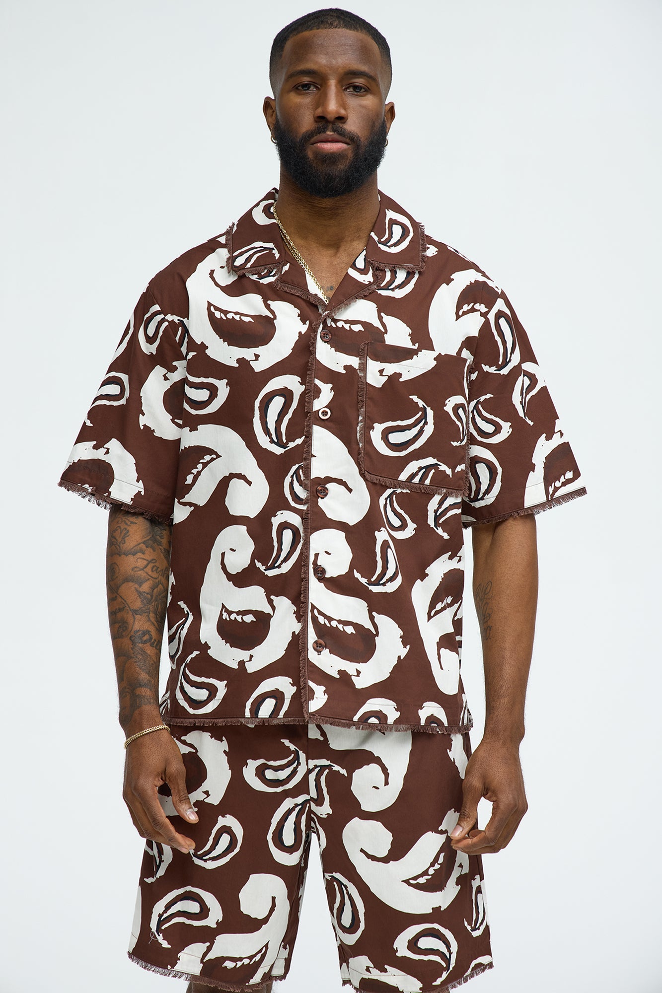 Paisley Print Frayed Shirt
