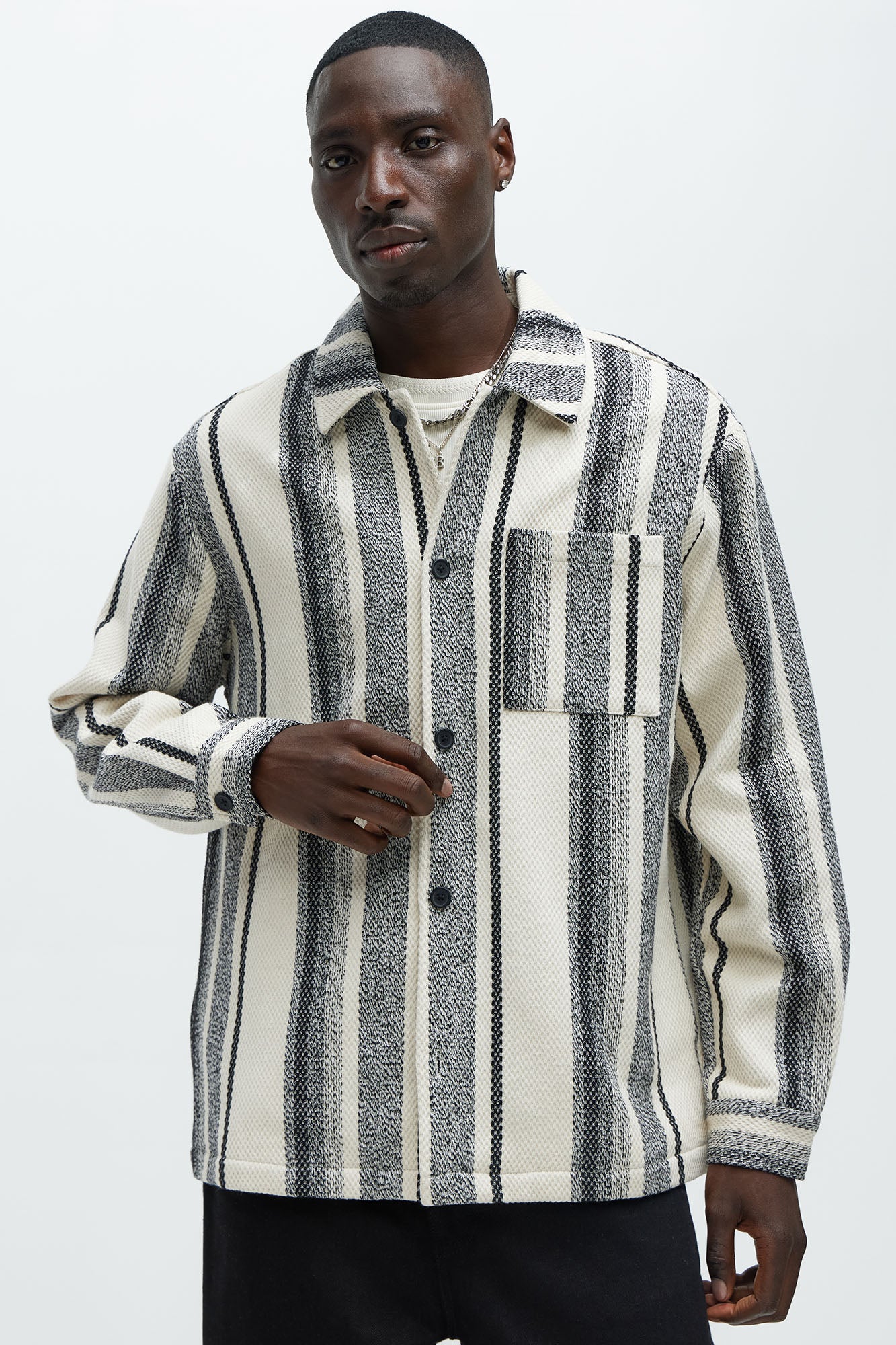 Chunky Weave Striped Oversized Shirt
