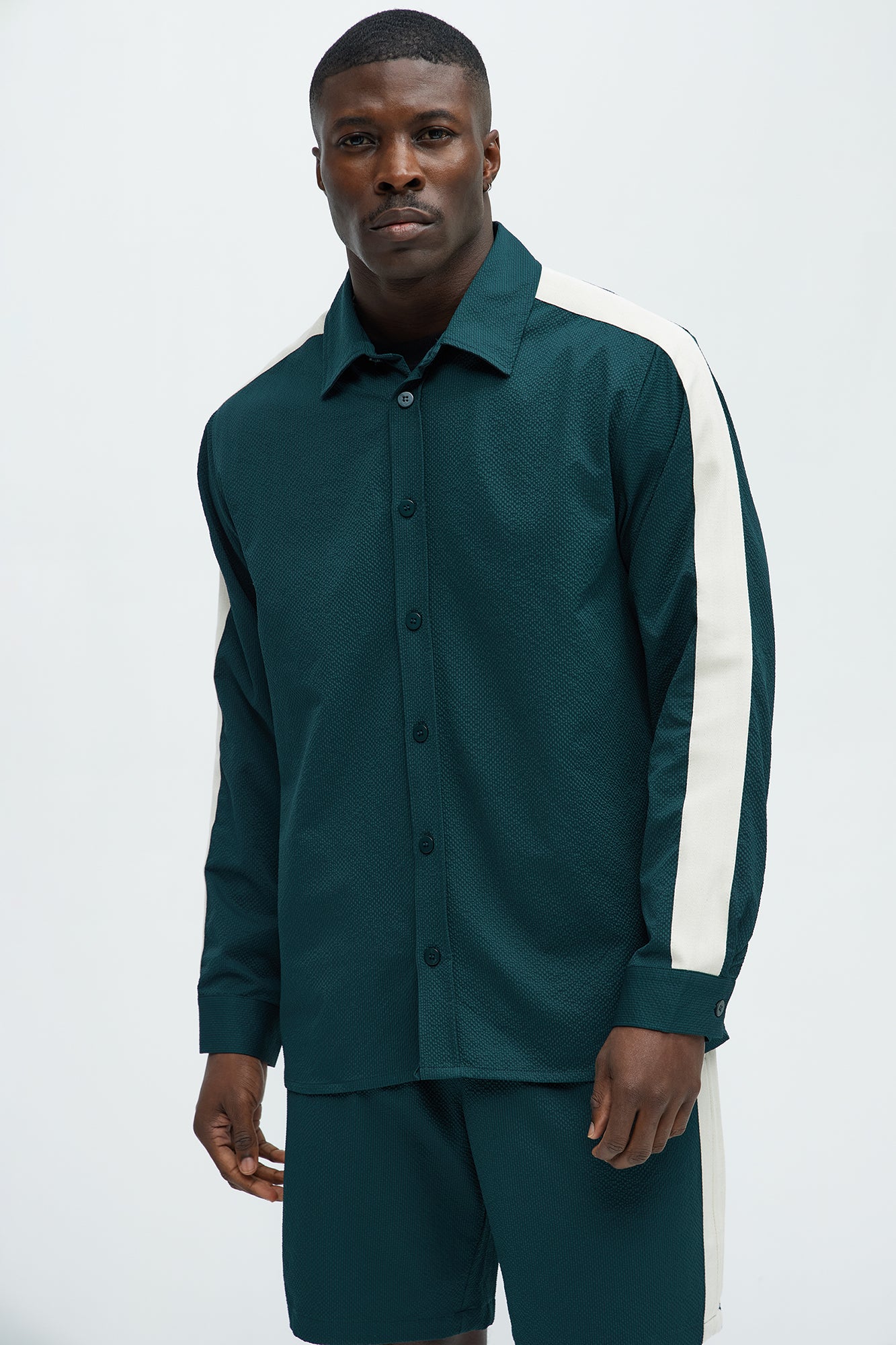 Crinkle Texture Taped Button Up