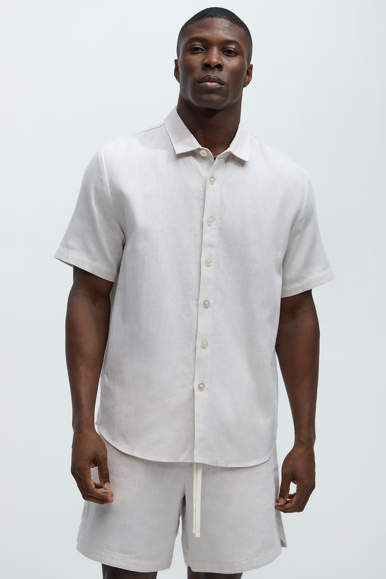 Herringbone Pinstripe Short Sleeve Shirt