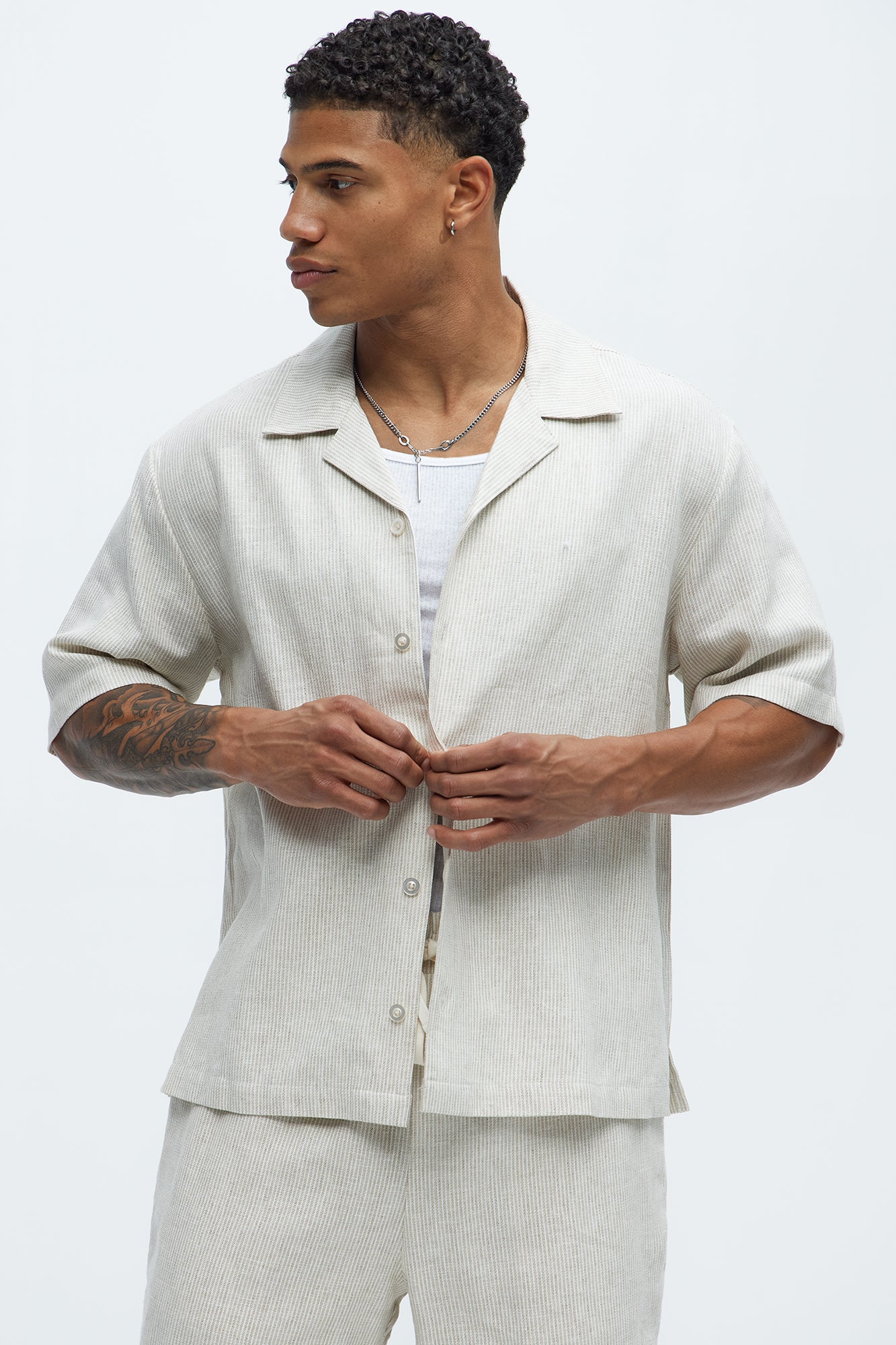 Twill Stripe Slim Button Up