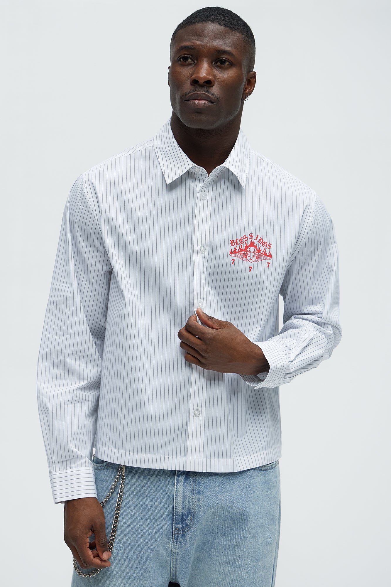 Cropped Saints And Sinners Long Sleeve Button Up