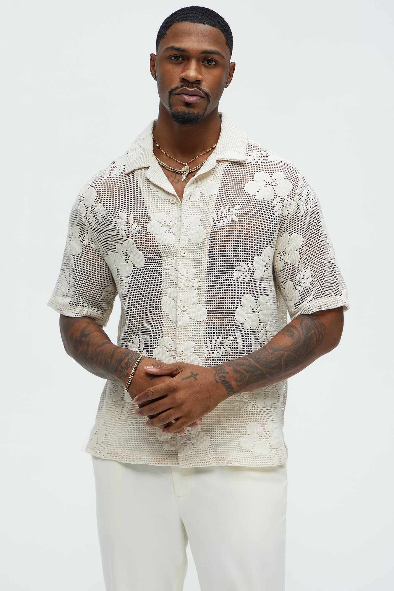 Carver Open Knit Crochet Cuban Shirt