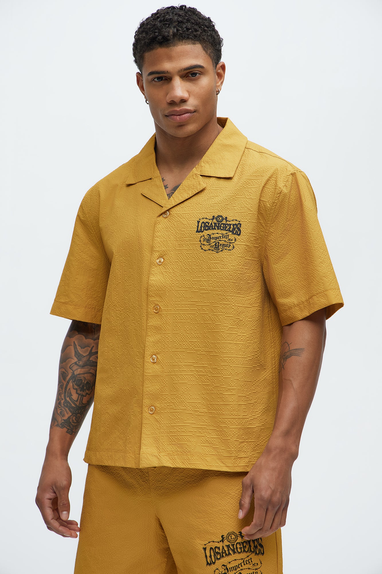Waffle Crinkled Cuban Collar Shirt