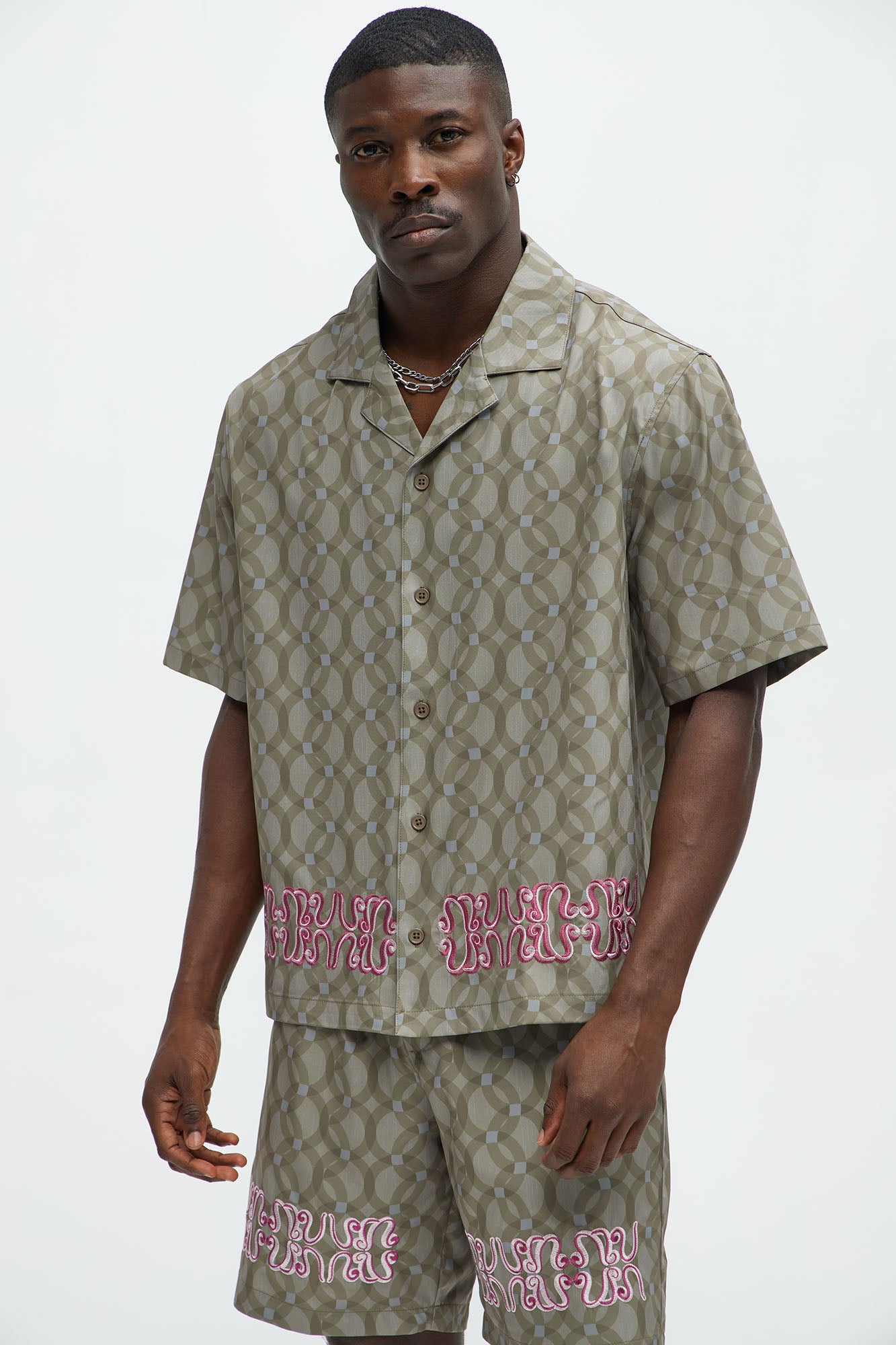 Cielo Embroidered Short Sleeve Cuban Collar Shirt