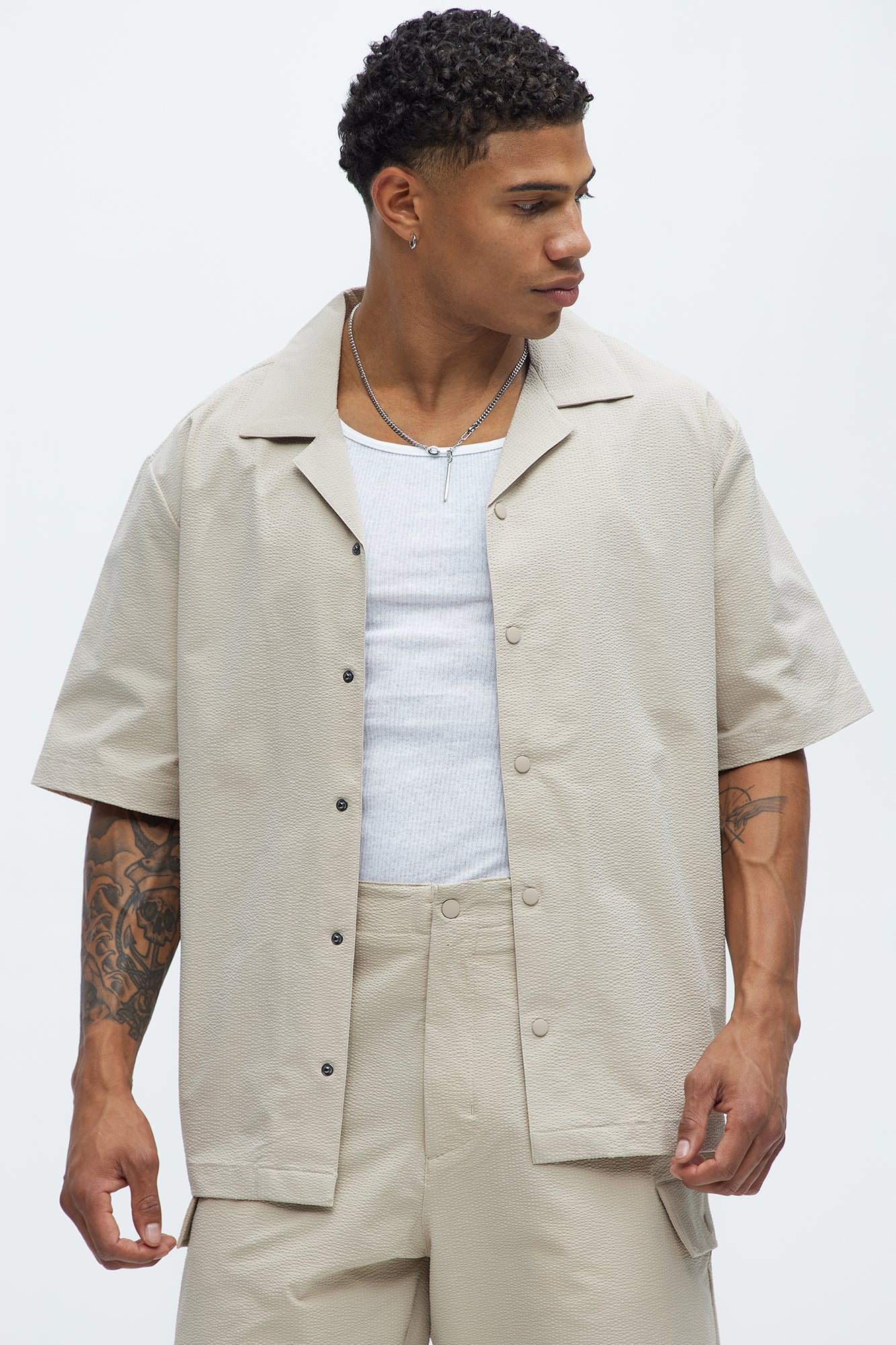 Seersucker Short Sleeve Cuban Collar Shirt
