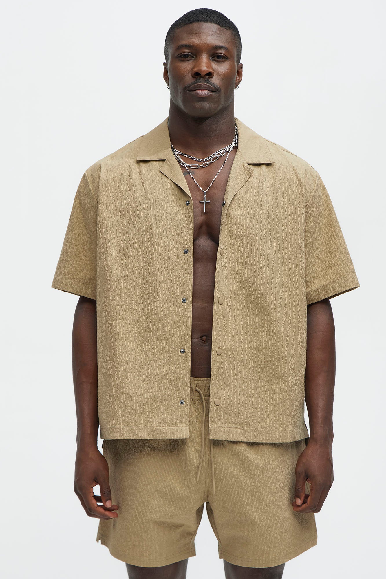 Seersucker Short Sleeve Cuban Collar Shirt