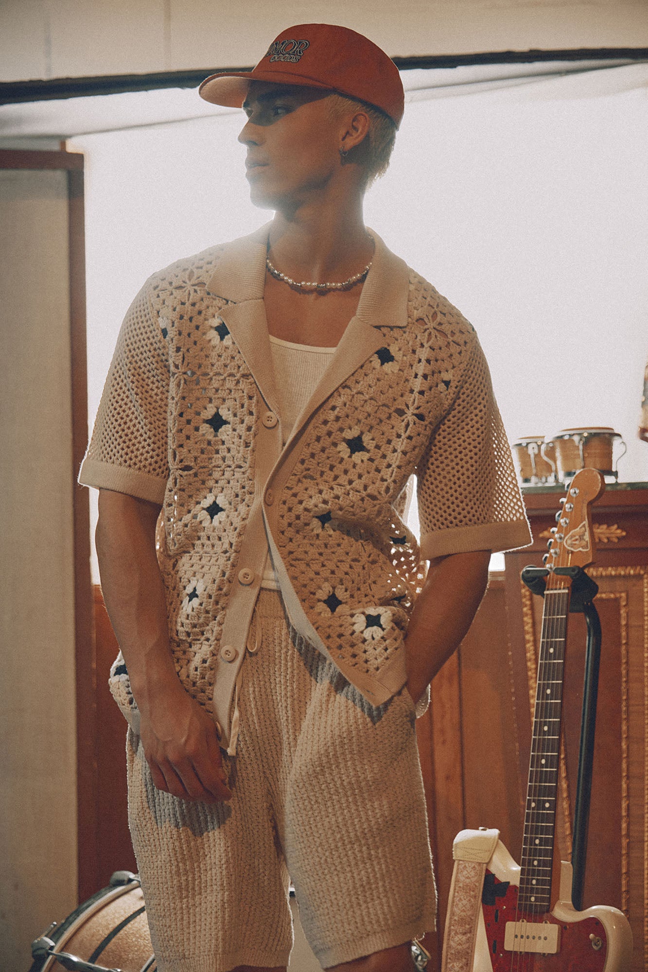 La Quinta Crochet Short Sleeve Cuban Collar Shirt