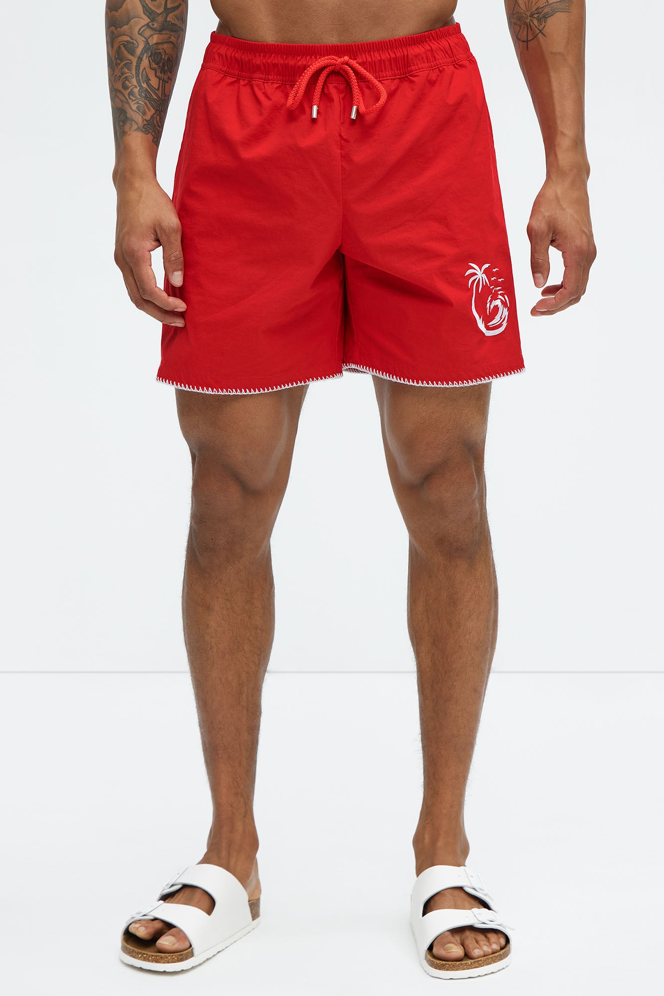 Palm Embroidered Swim Mid Trunk