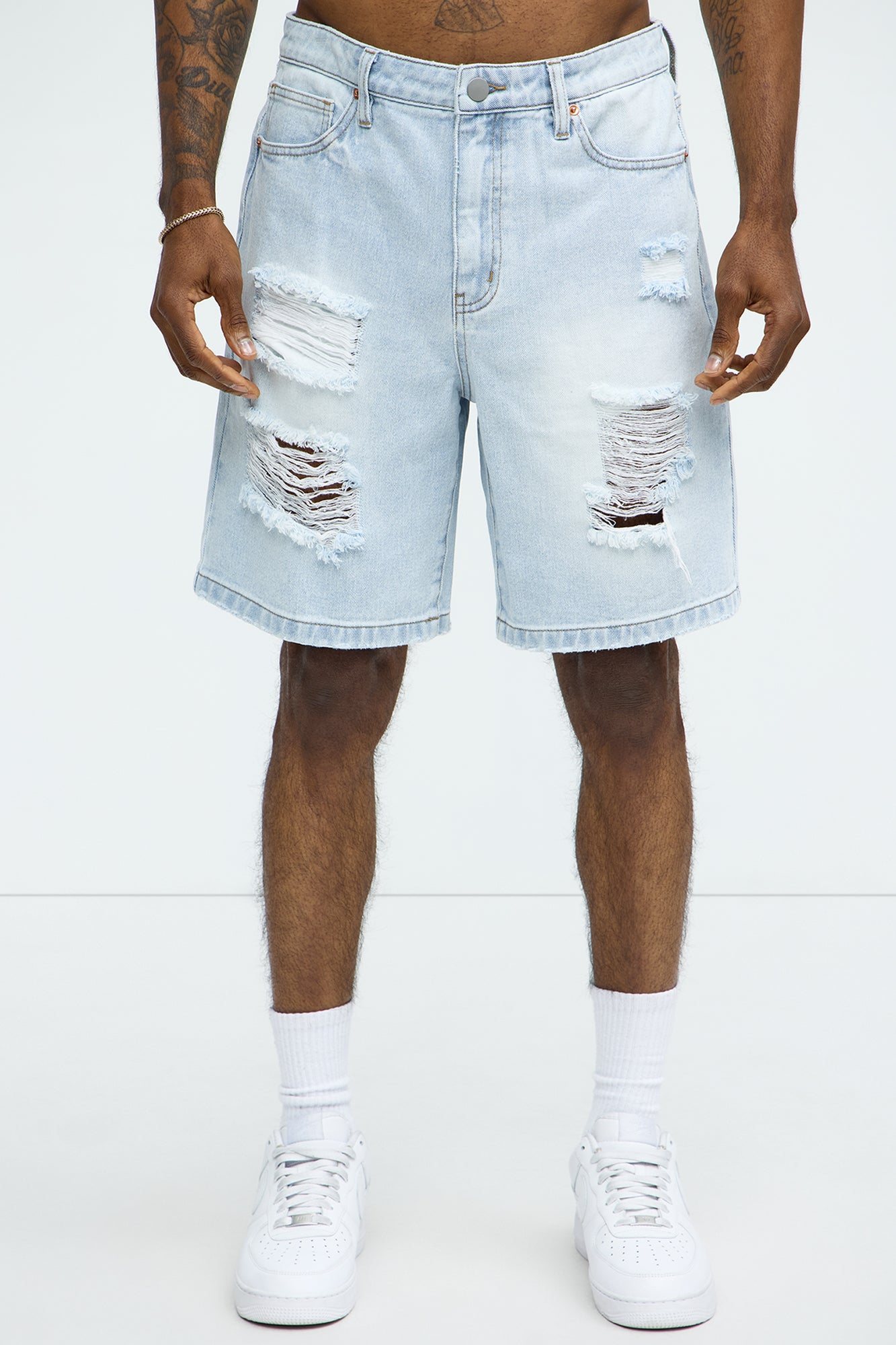 Classic Distressed Relaxed Denim Shorts