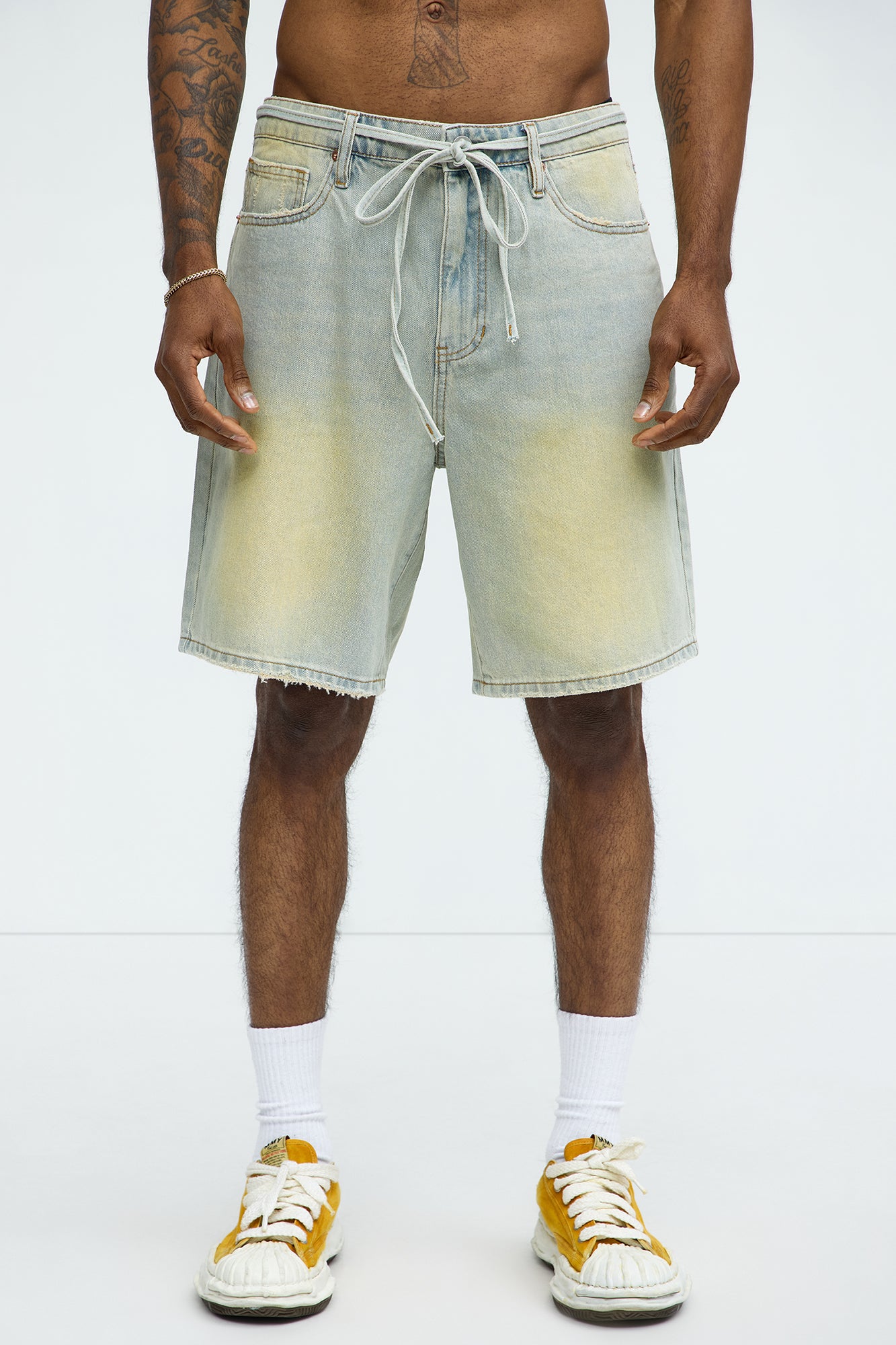 Drawstring Belt Relaxed Denim Shorts