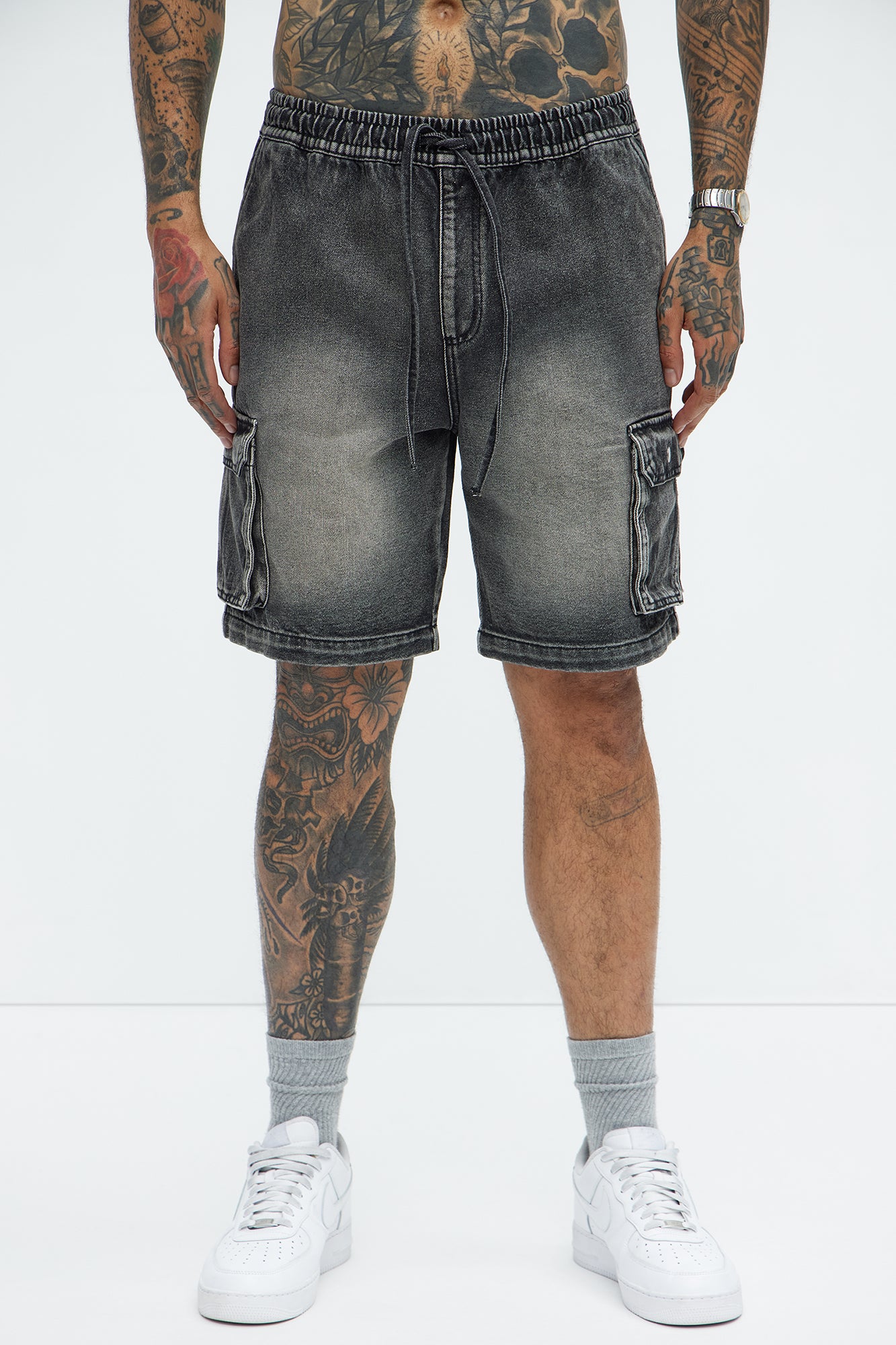 Stretch Waist Relaxed Denim Cargo Shorts