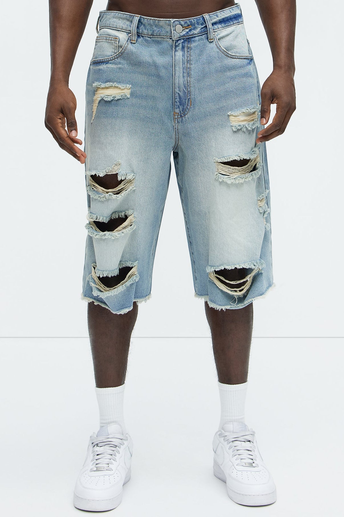 Back To It Distressed Baggy Denim Shorts