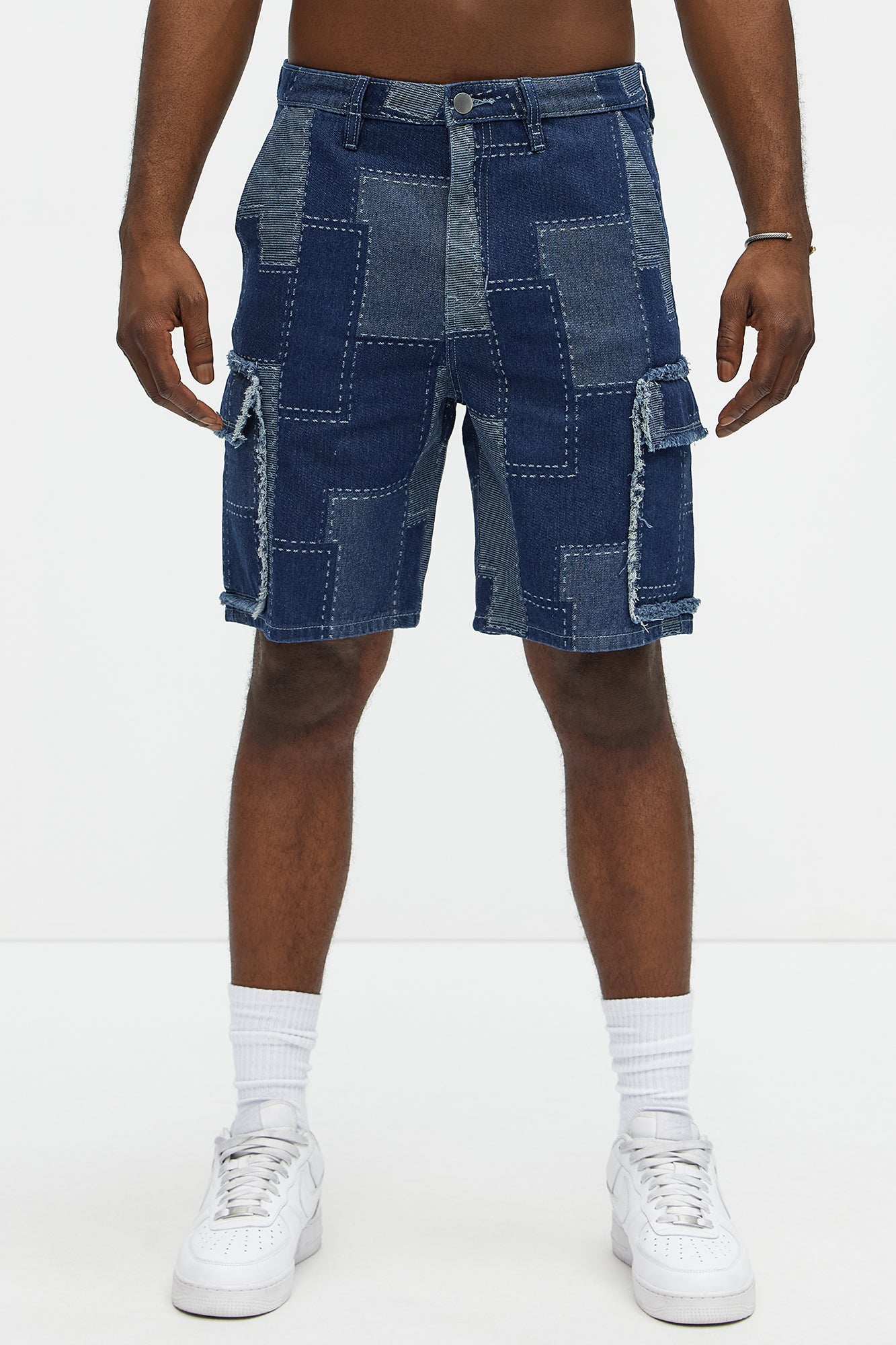 Shibori Patched Relaxed Denim Shorts